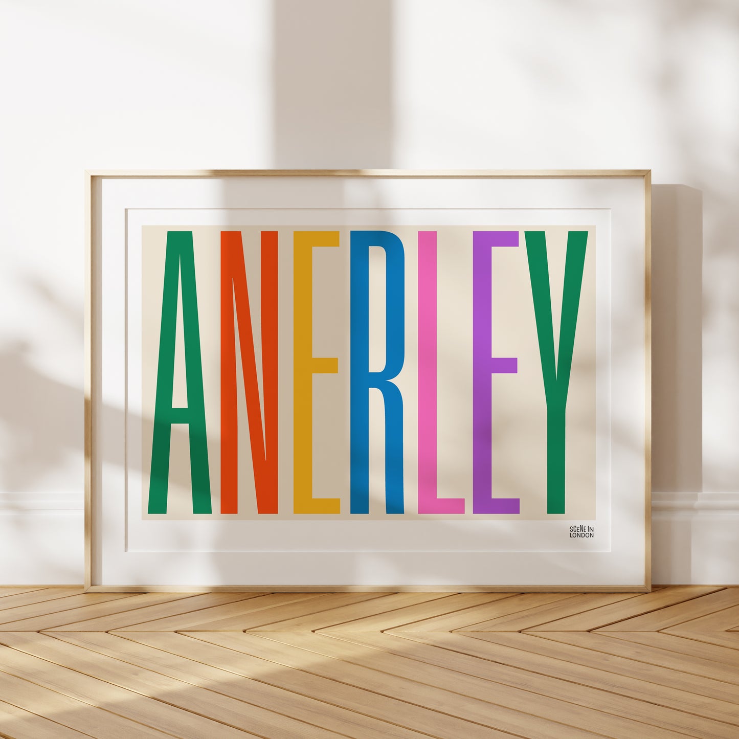 Anerley poster with colourful typography