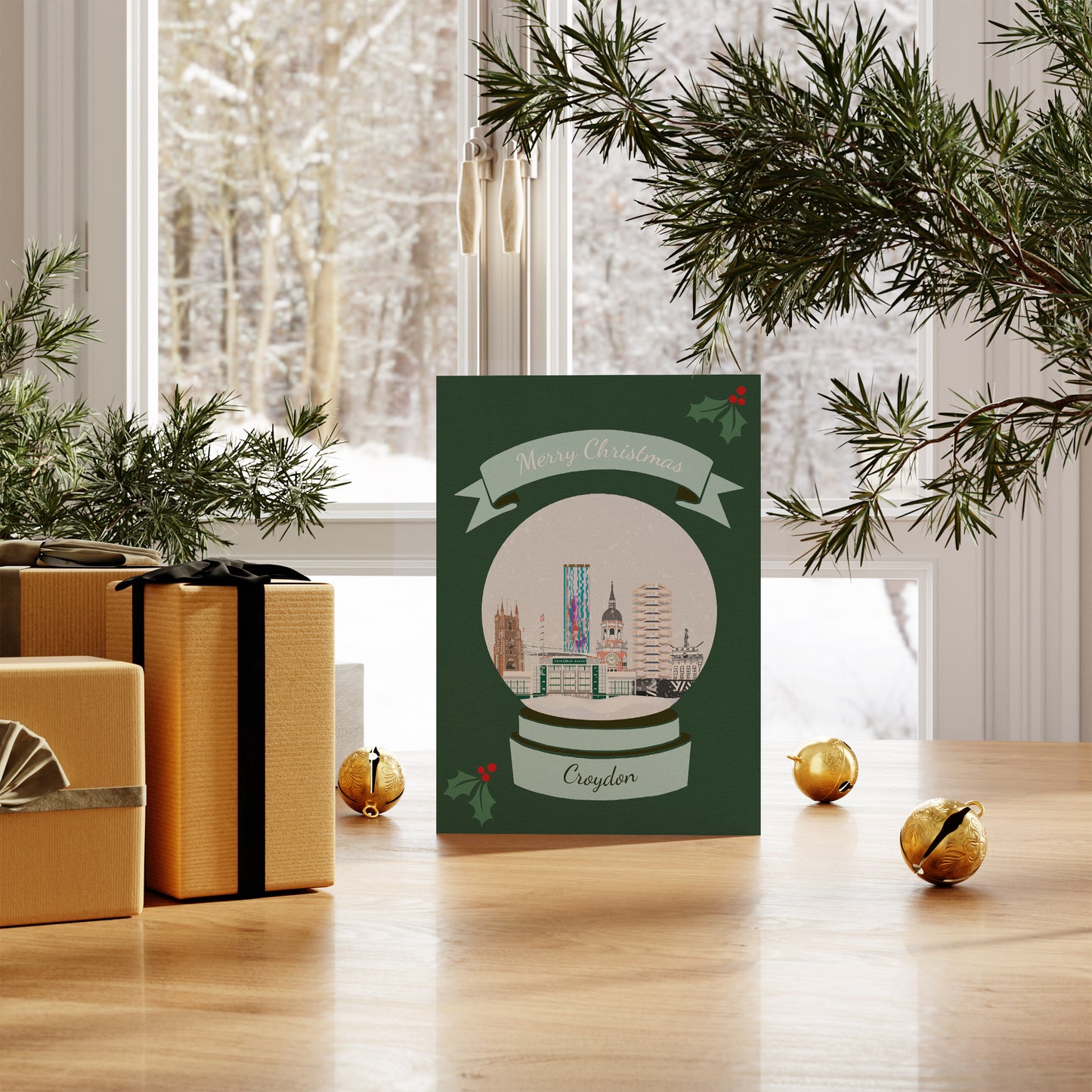 Christmas card with drawings of Croydon in London