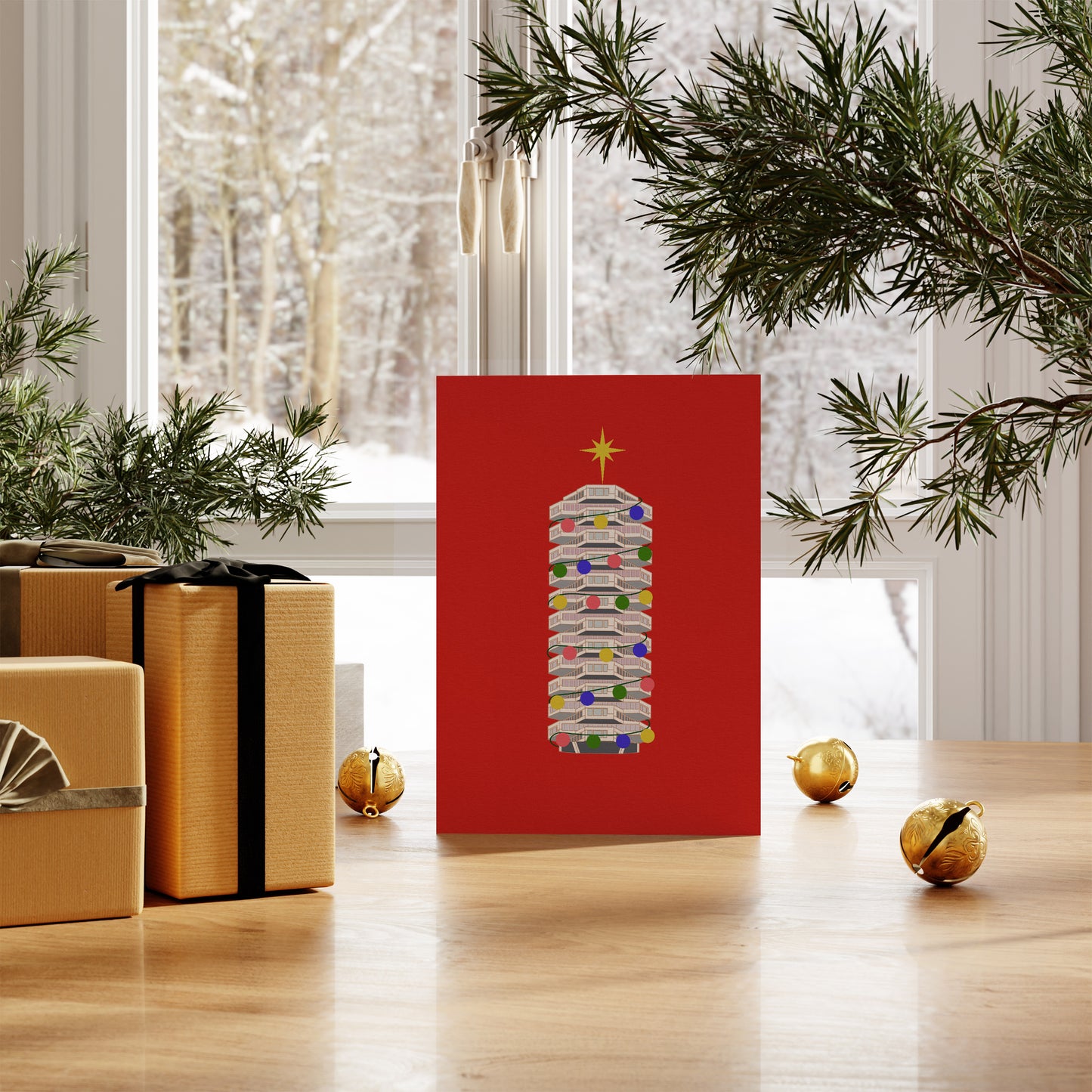 Croydon Christmas card pictured with Christmas gifts