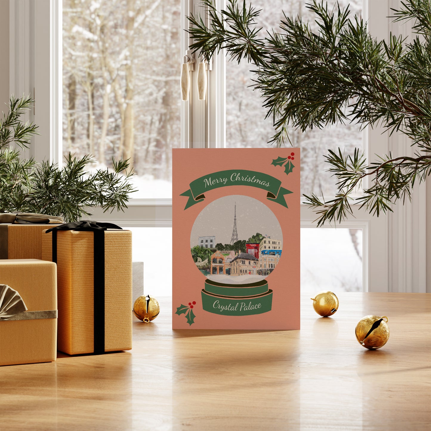 Christmas card with drawings of Crystal Palace in London