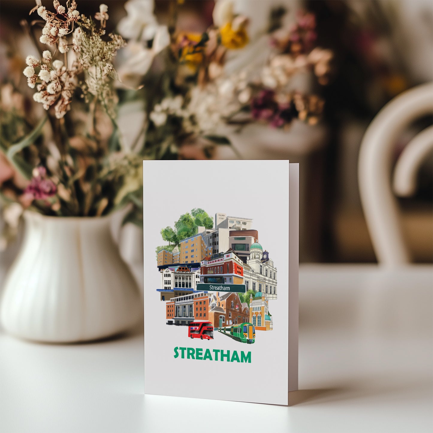 illustrations of places in Streatham on a greeting card