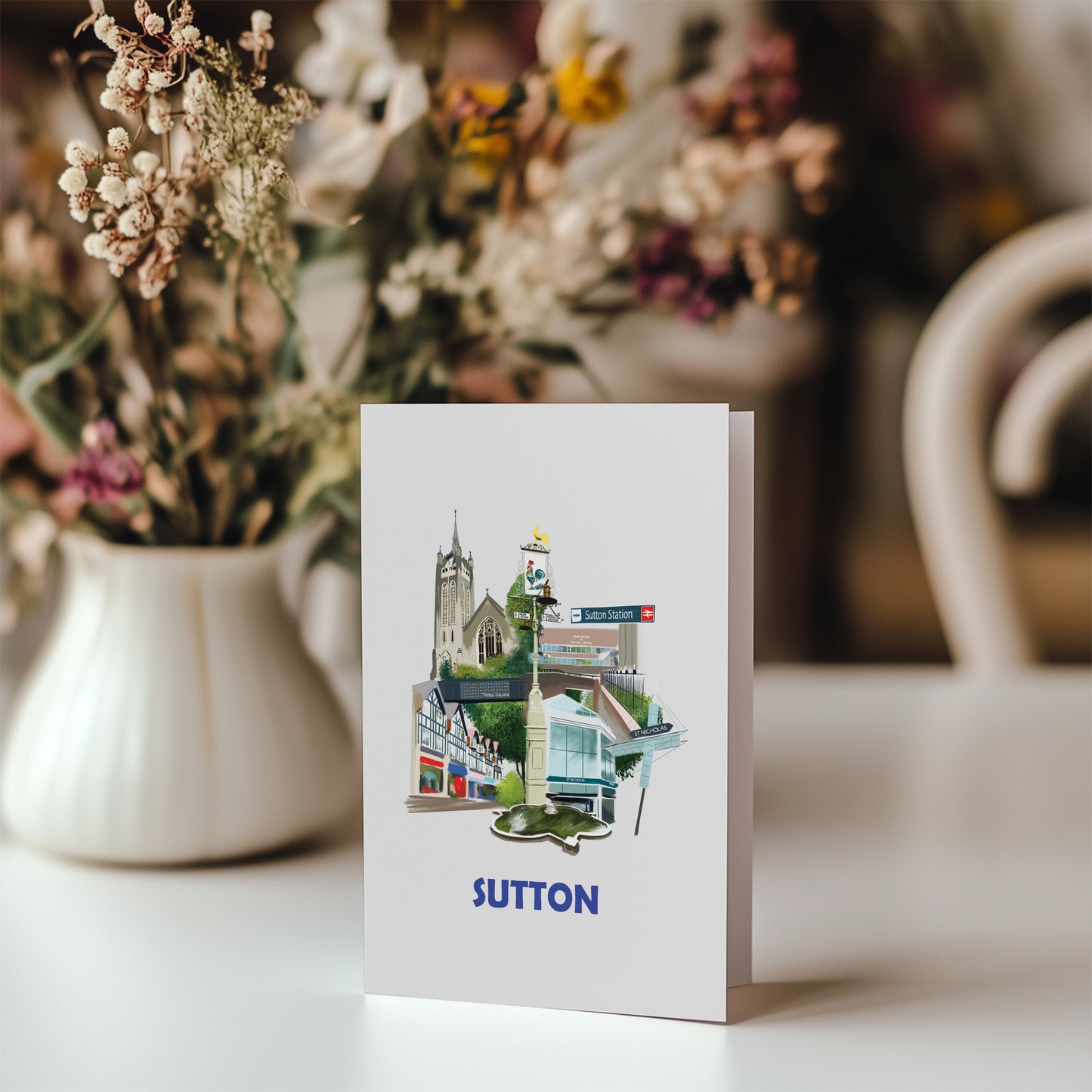 illustrations of places in Sutton on a greeting card