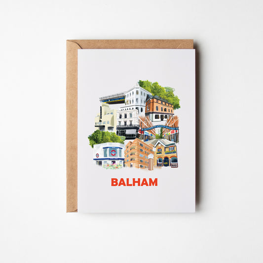 illustrations of places in Balham on a greeting card