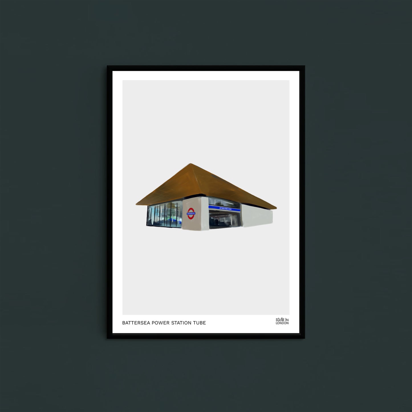 Art poster of Battersea Power Station Tube station in London