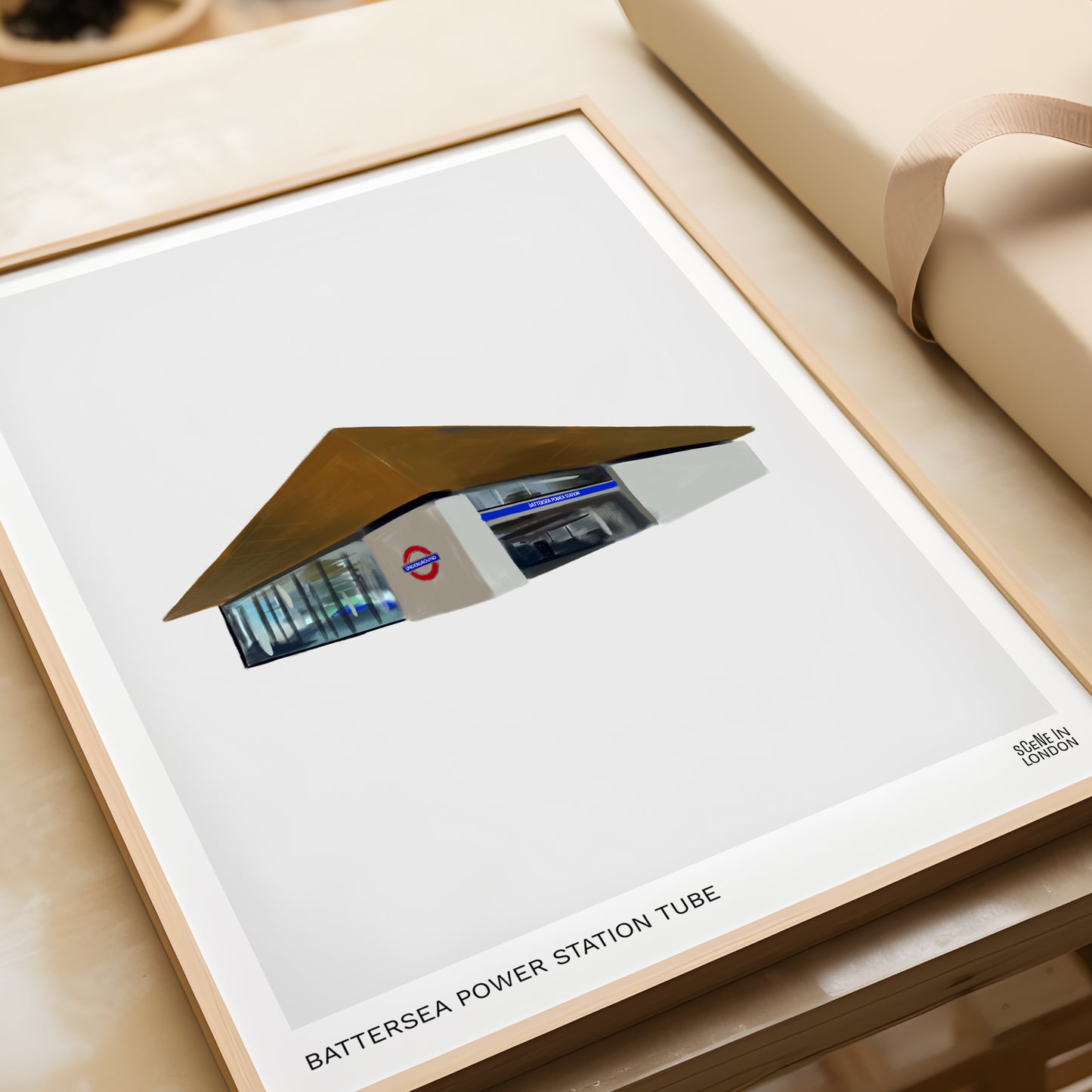 Wall art print of Battersea Power Station tube station in South London