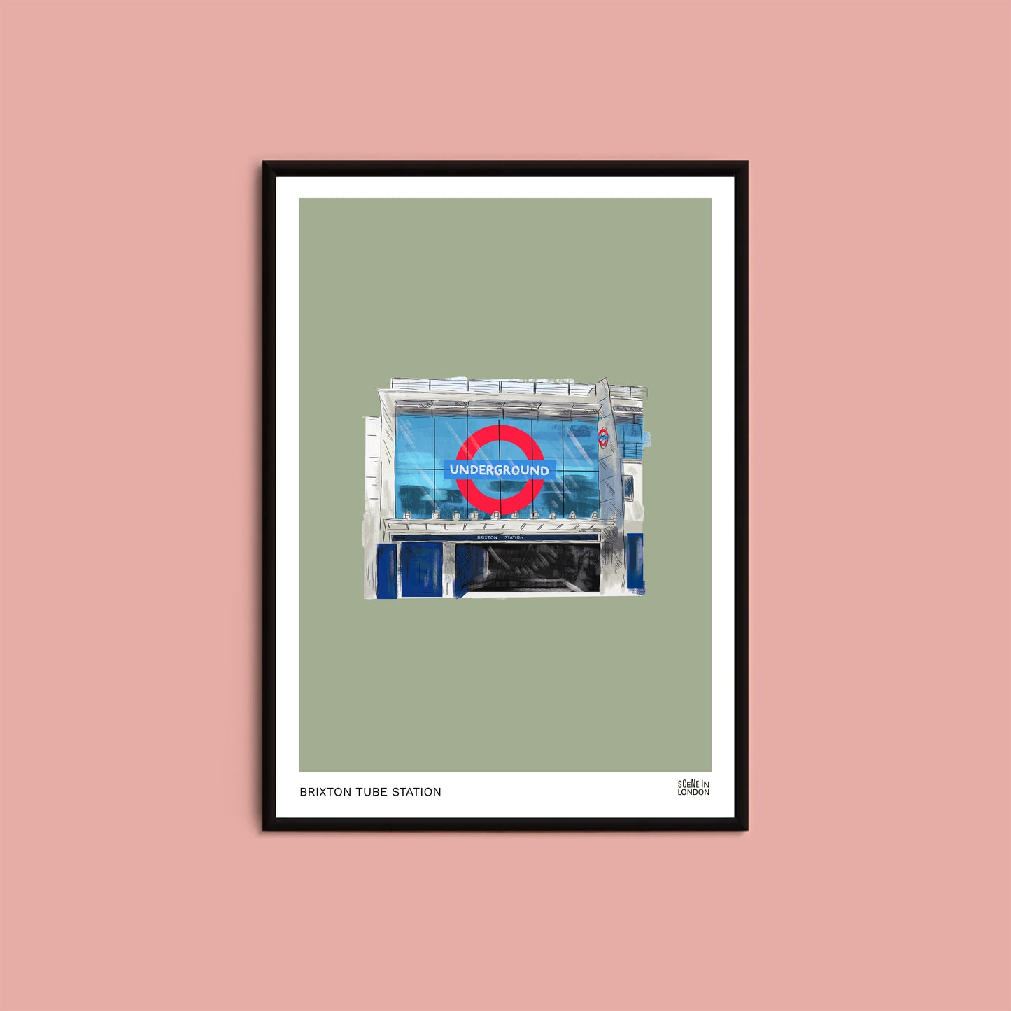 Brixton Station artwork on green background