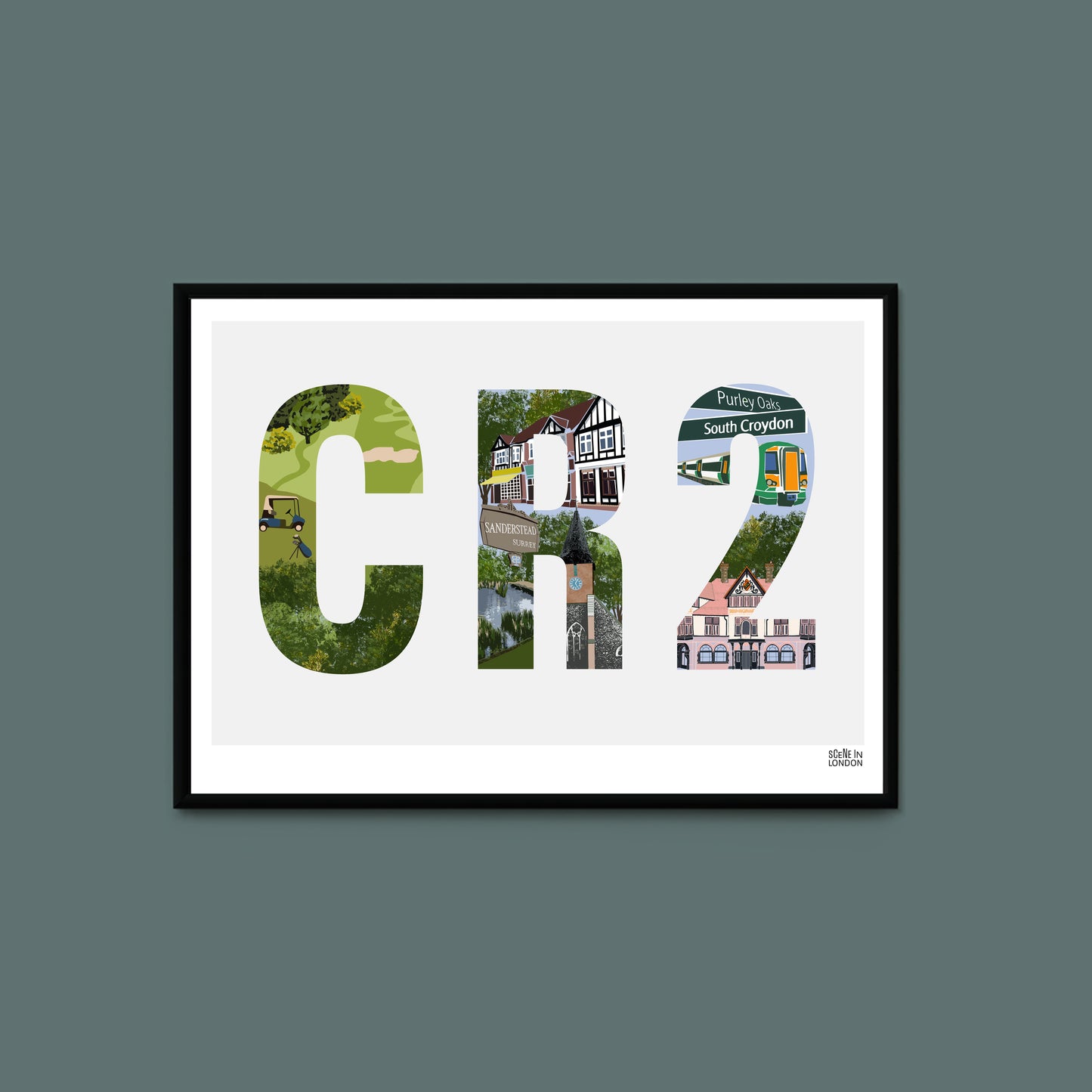 South Croydon print featuring places in CR2 Croydon