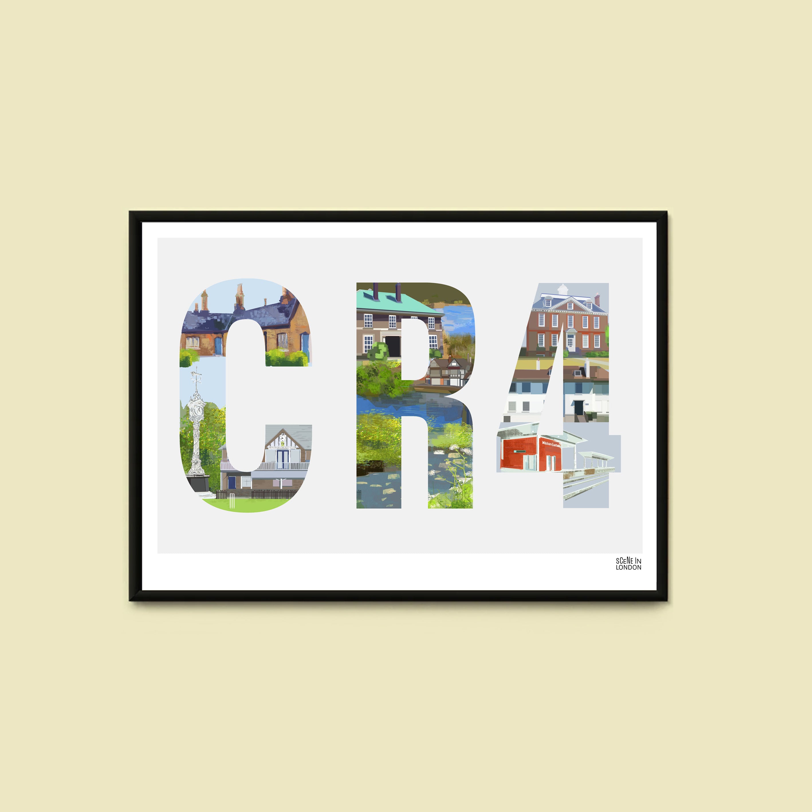 CR4 Mitcham Postcode Print – London art prints and gifts by Scene in London