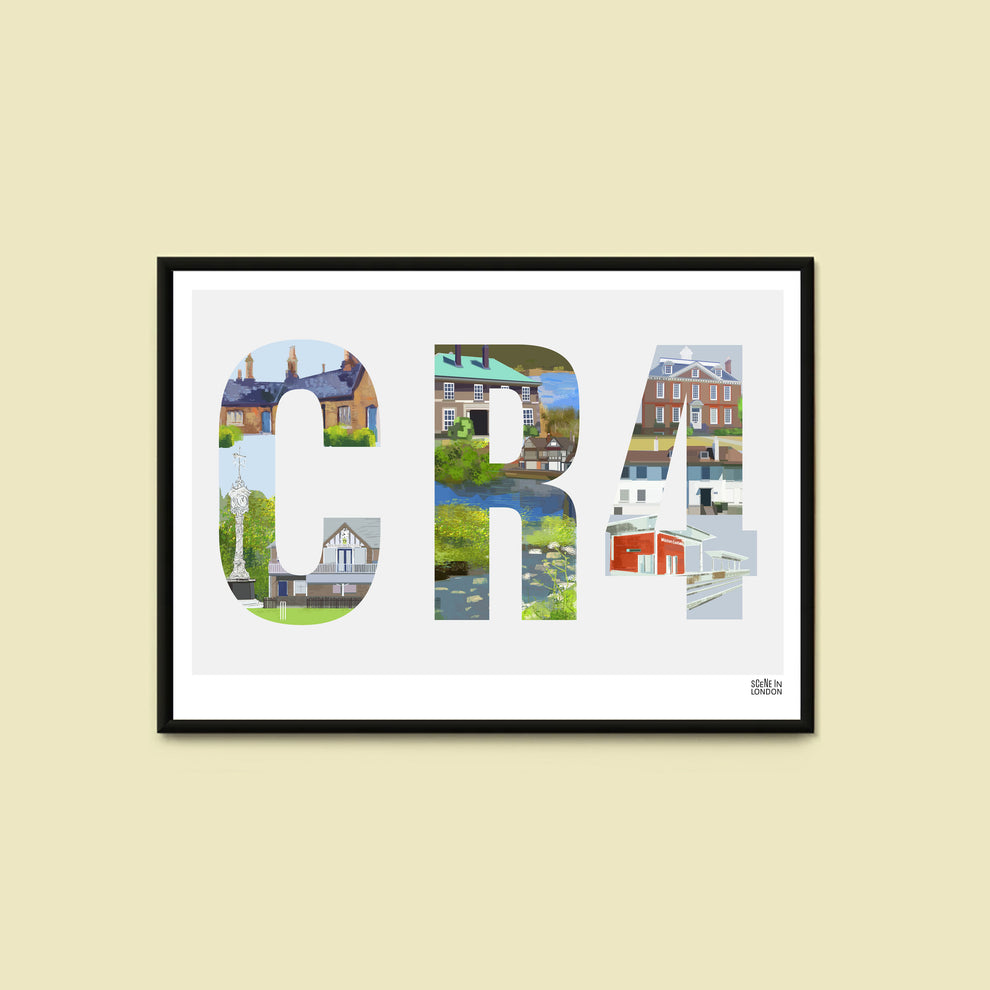 CR4 Mitcham Postcode Print – London art prints and gifts by Scene in London
