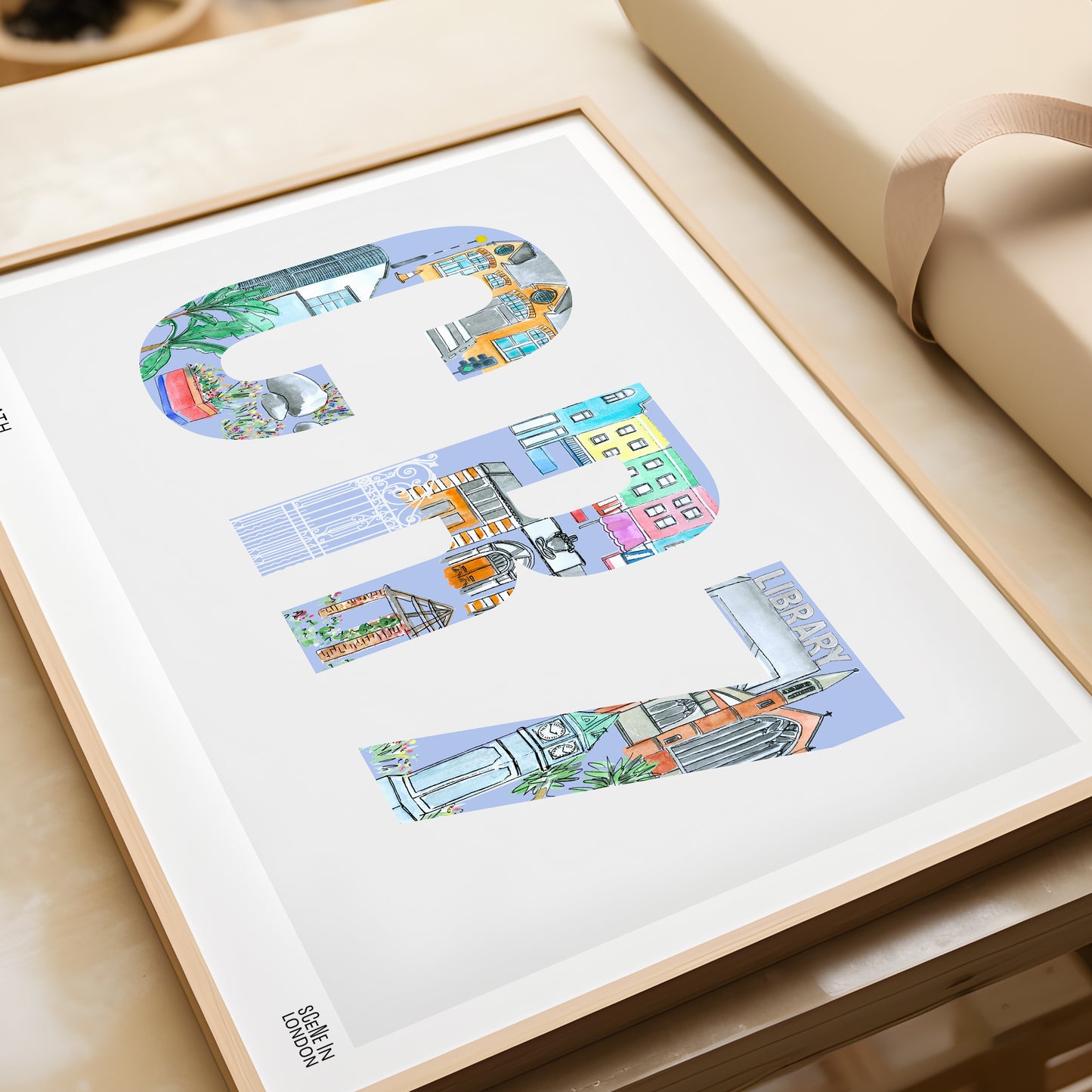 Thornton Heath print featuring illustrations of local landmarks. London print by Scene in London