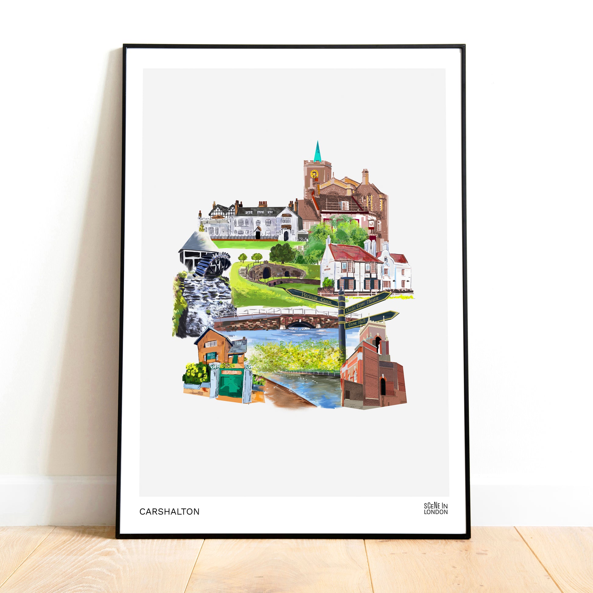 Carshalton print featuring landmarks in Carshalton
