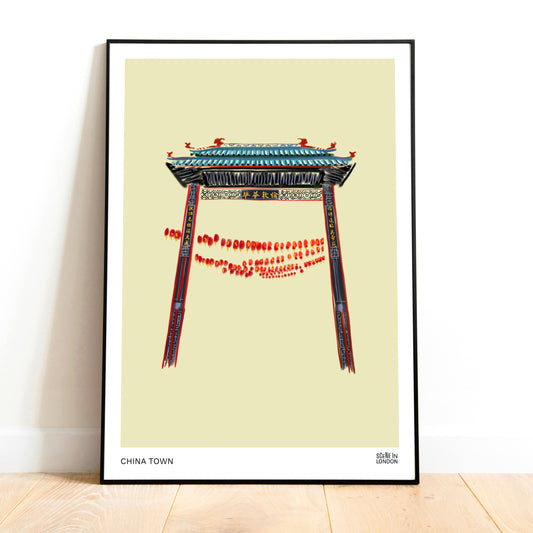 Framed artwork of a traditional Chinese gate from China Town, London
