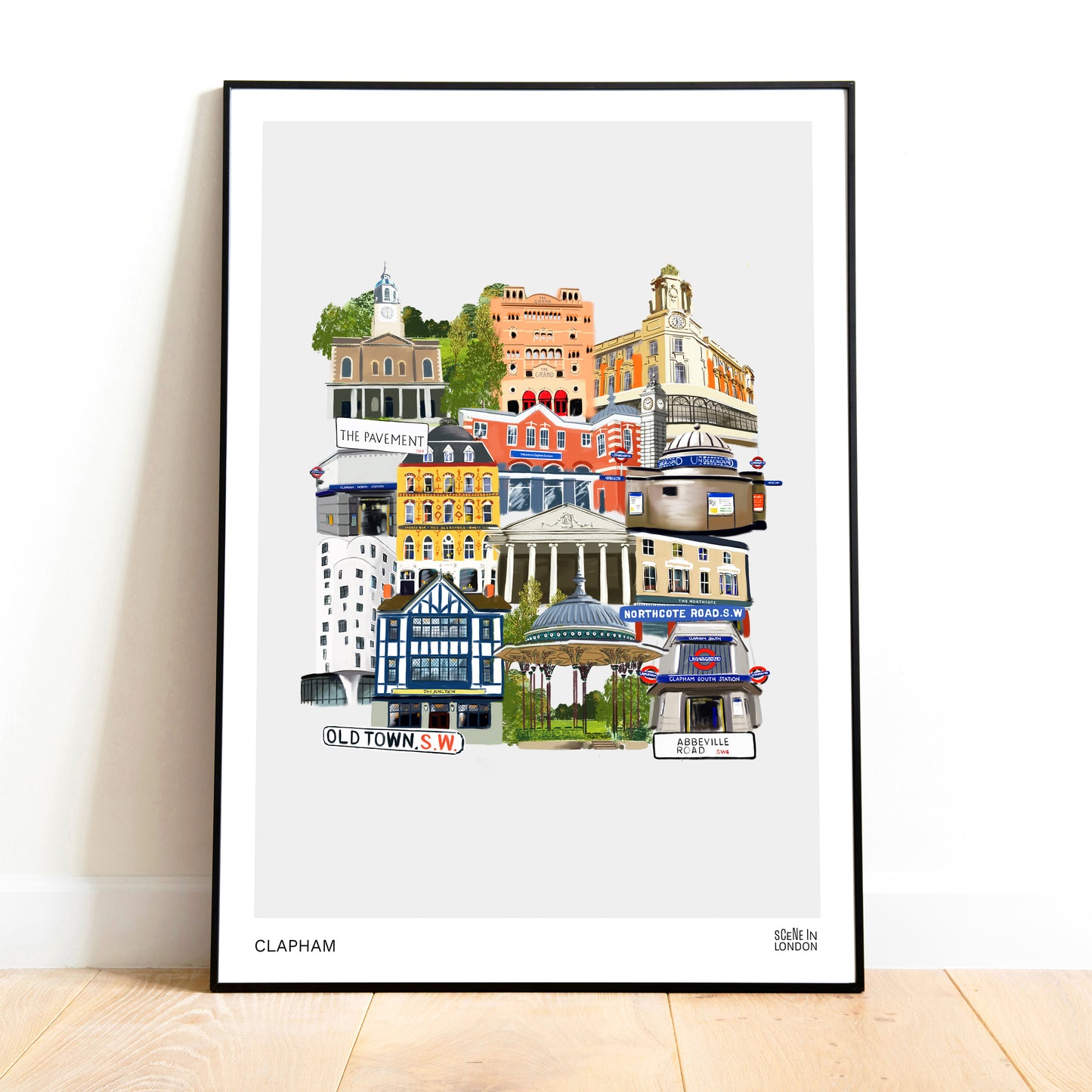 Clapham art print featuring Clapham landmarks in London