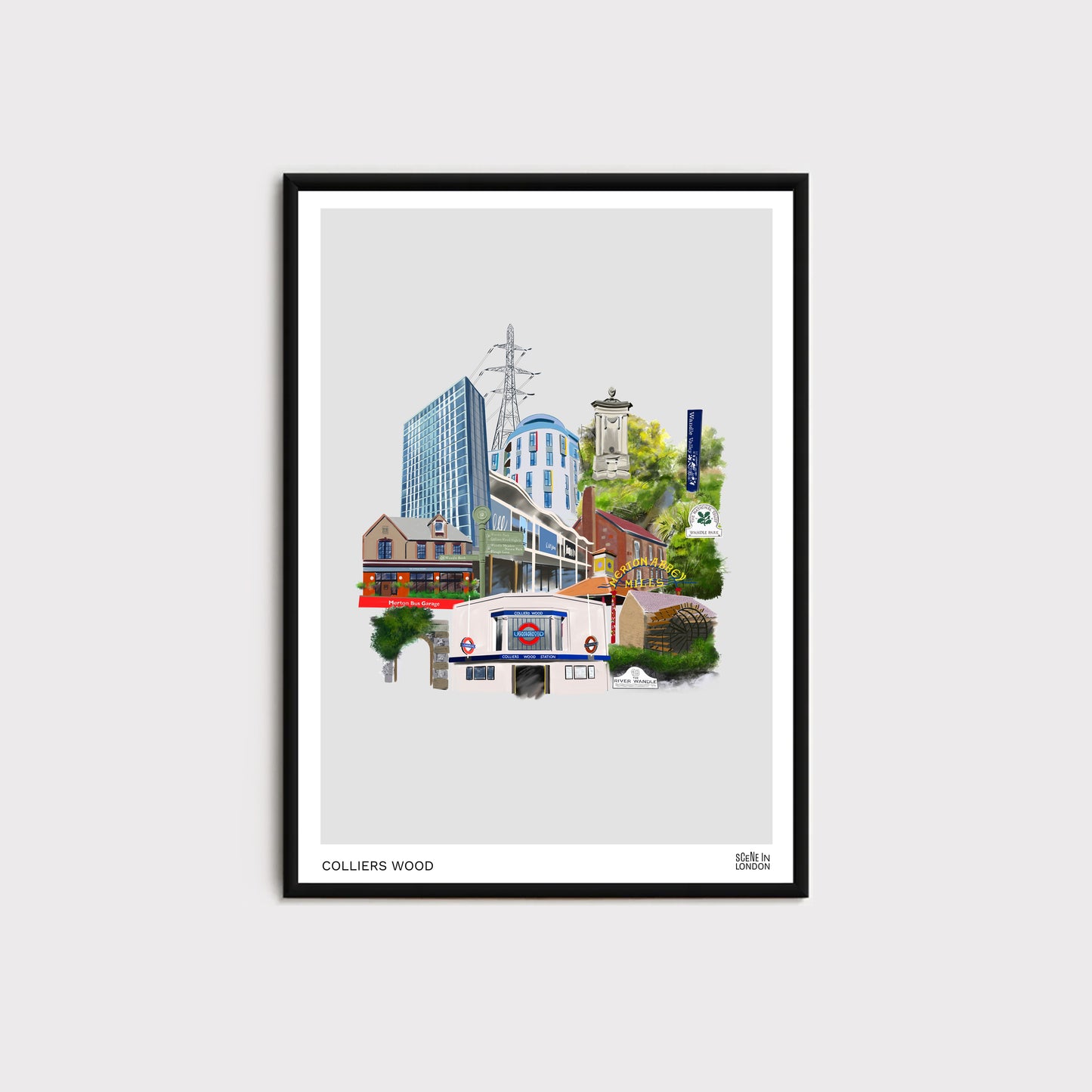 Colliers Wood print featuring places in Colliers Wood London