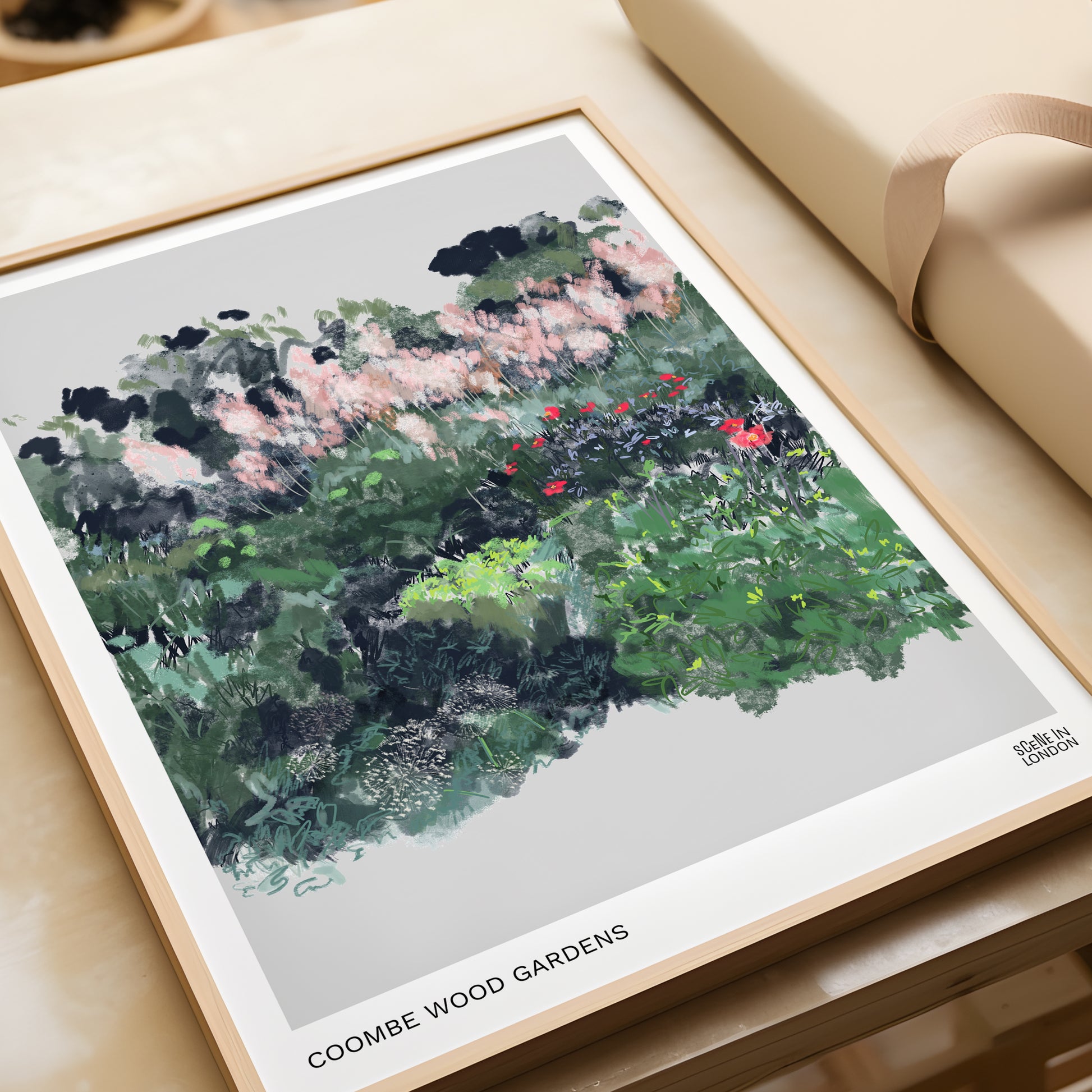Coombe Wood Gardens art print featuring flowers in the garden. Croydon art print.