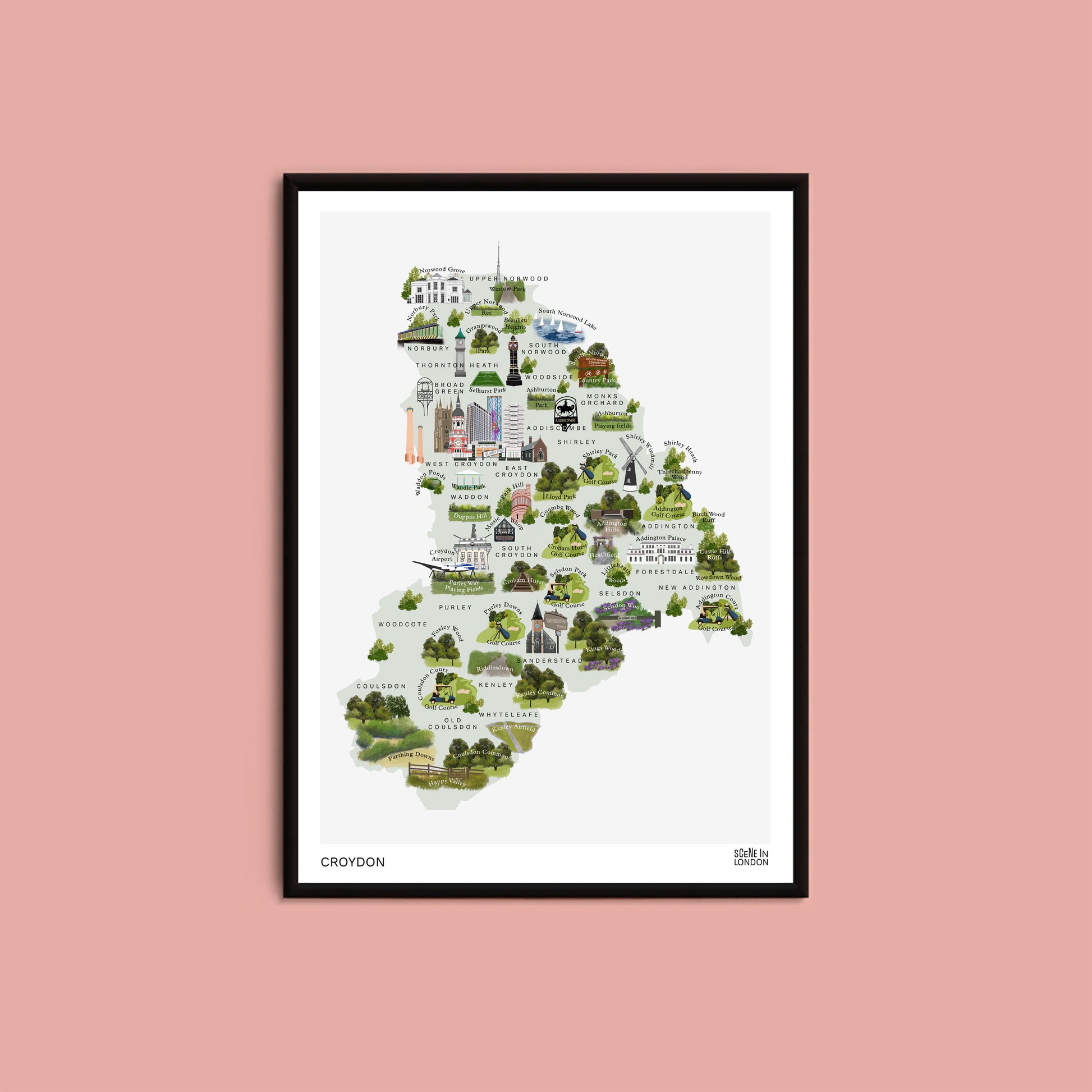 Croydon map print with places in Croydon