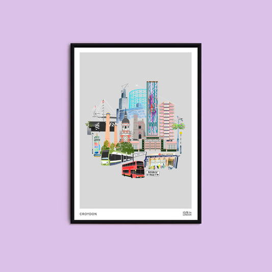 Croydon print featuring illustrations of places in Croydon