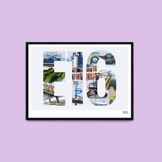 E16 London art print featuring Silvertown, Docklands, Woolwich and Canning Town