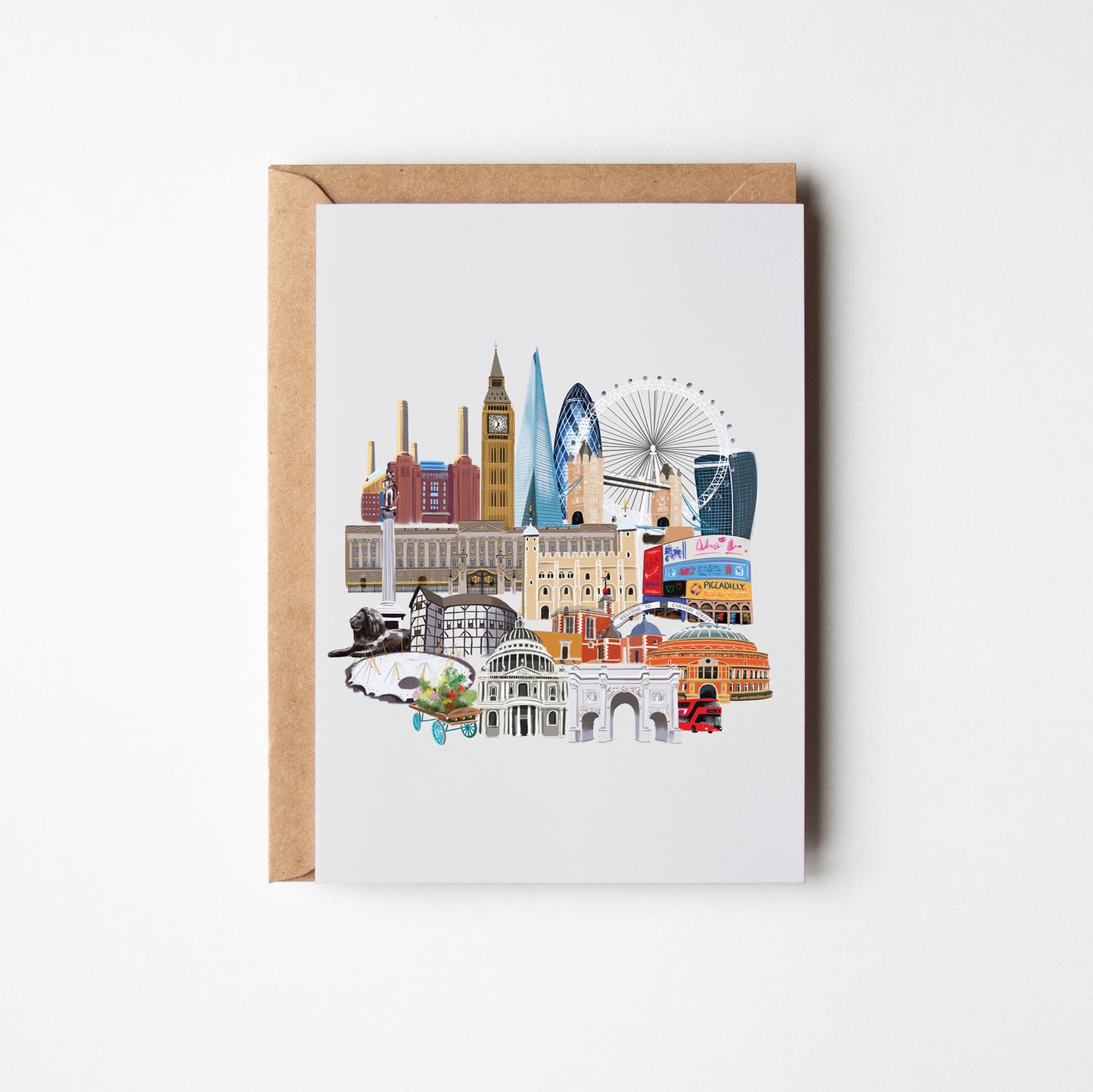 Greeting card with an illustration of London landmarks 