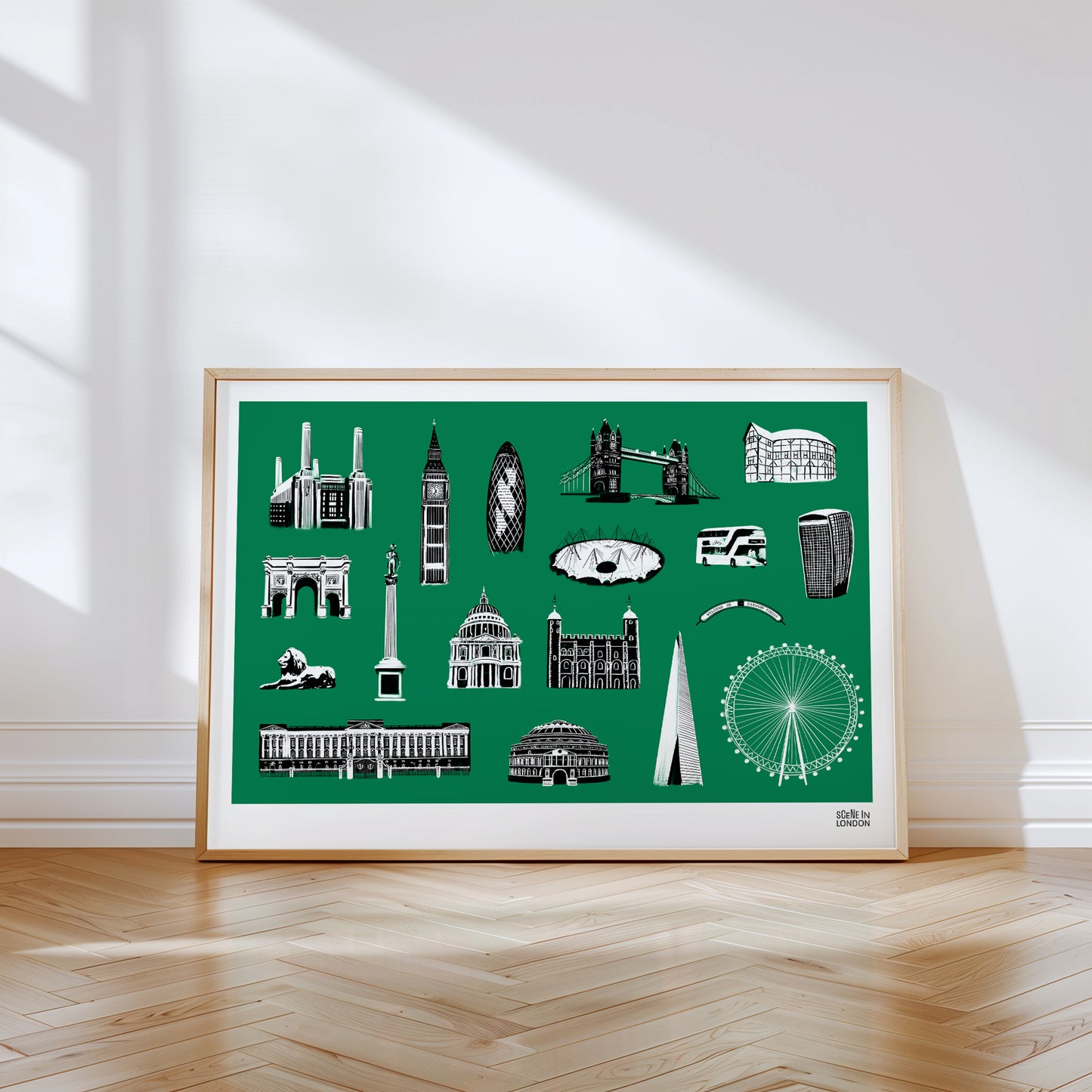 London art print with illustrations of London landmarks by Scene in London