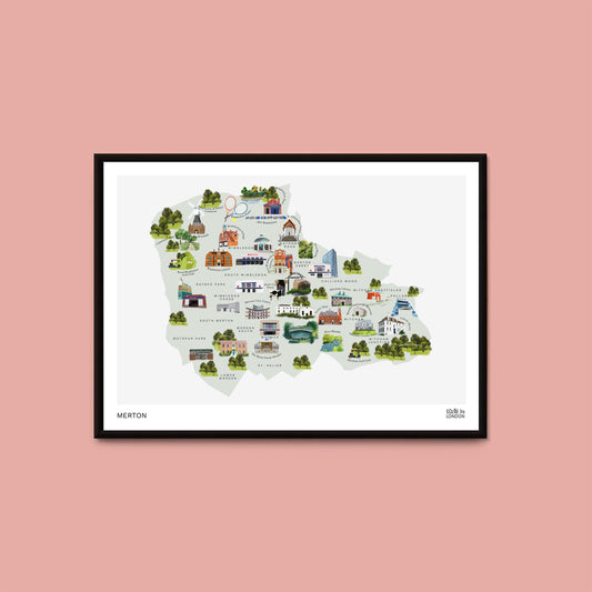 Art print of Merton, South London. Drawn by artist Samantha Foley from Scene in London