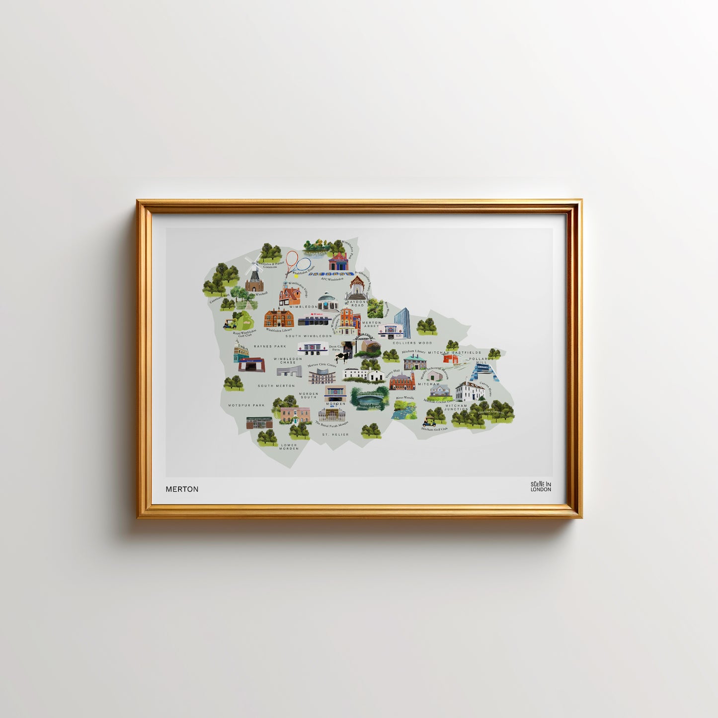 Art print of Merton, South London. Drawn by artist Samantha Foley from Scene in London