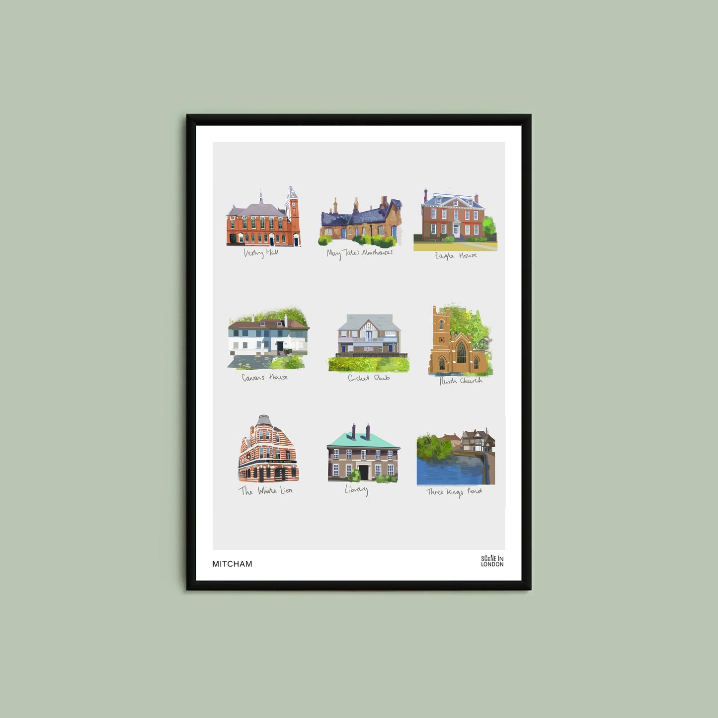 Mitcham Places Illustration Print