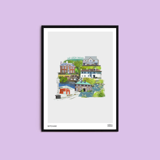 Mitcham illustration art print featuring places in Mitcham London
