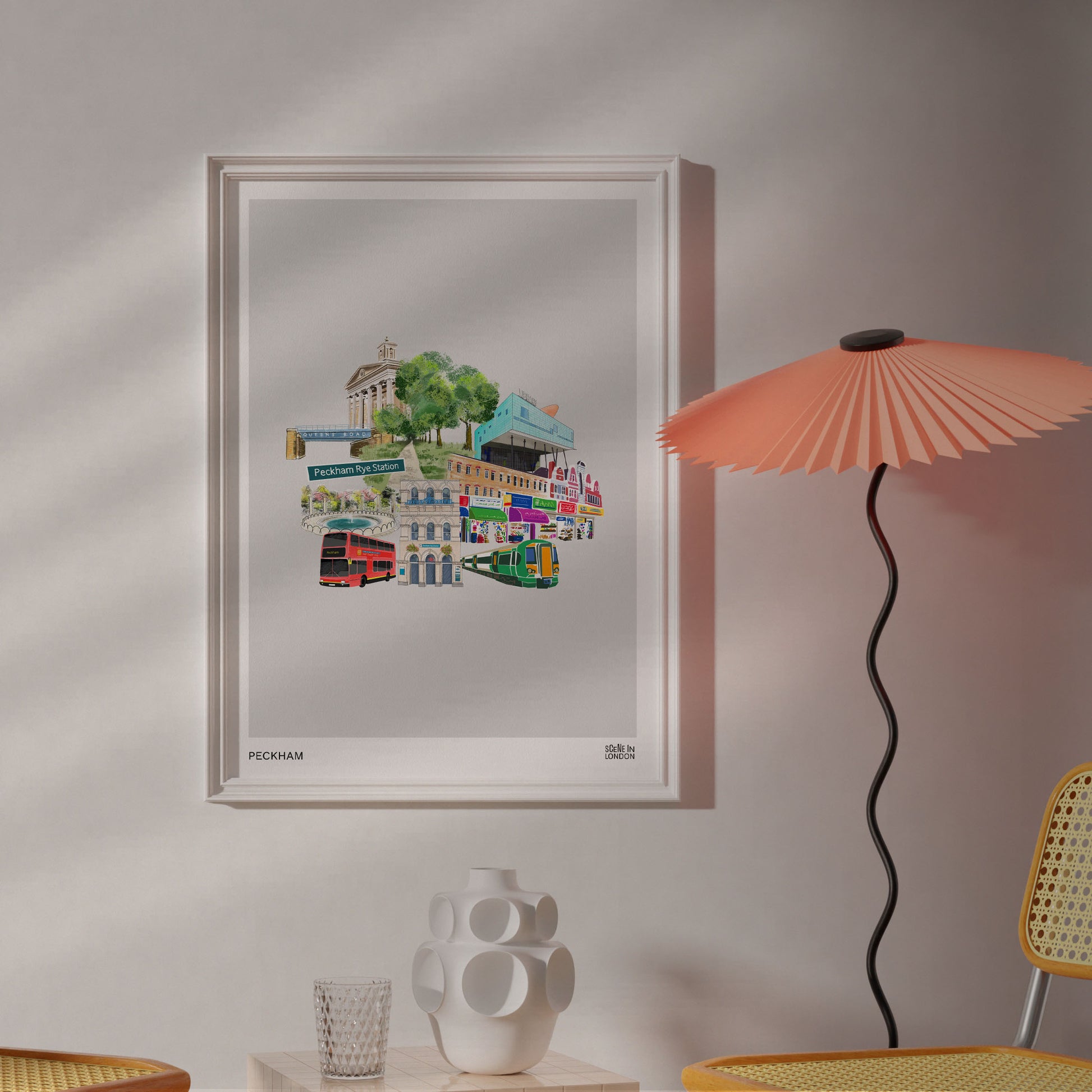 Peckham London wall art print with places in Peckham
