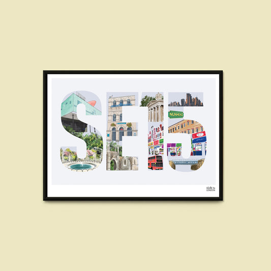 Peckham and Nunhead art print featuring places in SE15 London