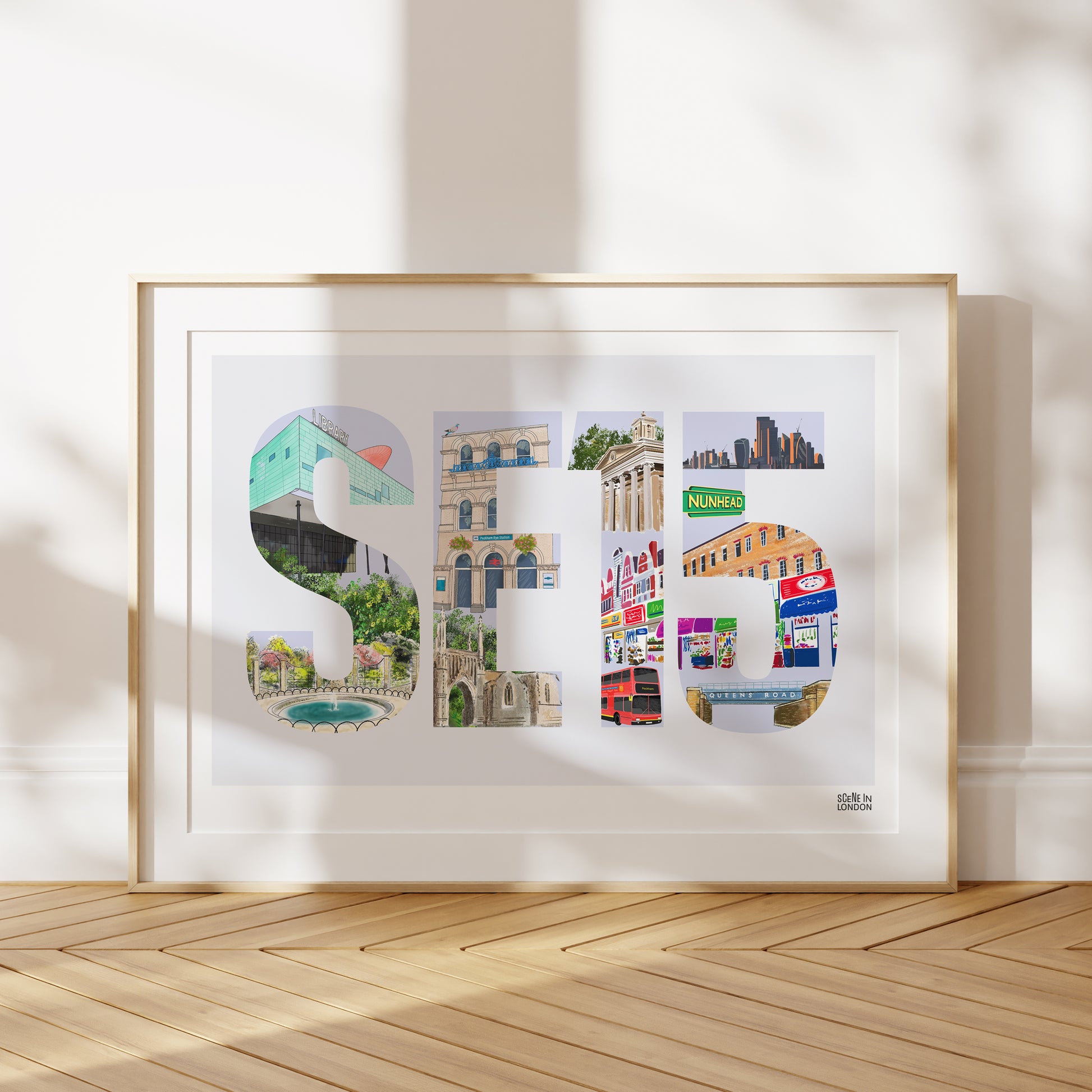 SE15 London Print featuring places in Peckham Nunhead