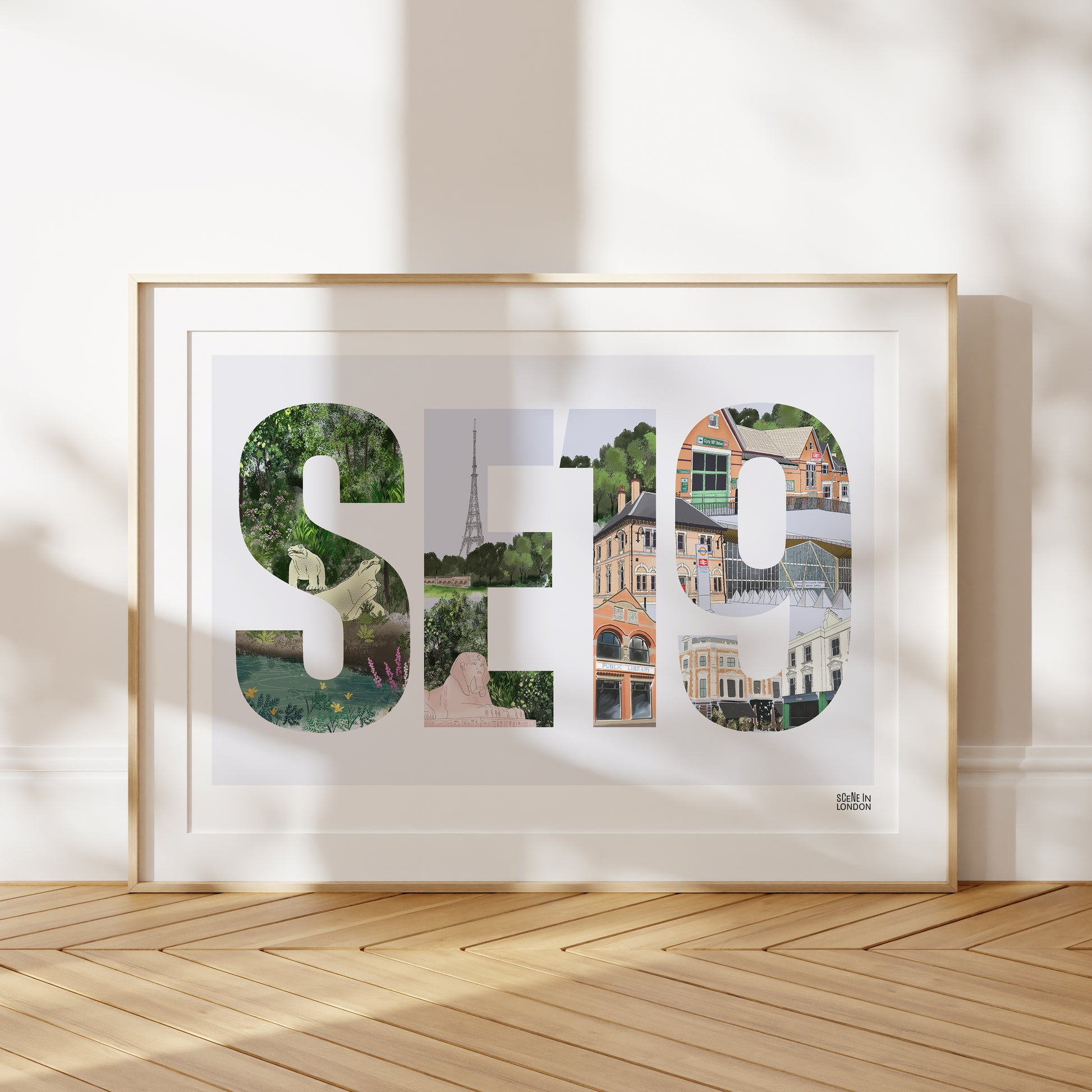 SE19 London Print featuring landmarks in Crystal Palace