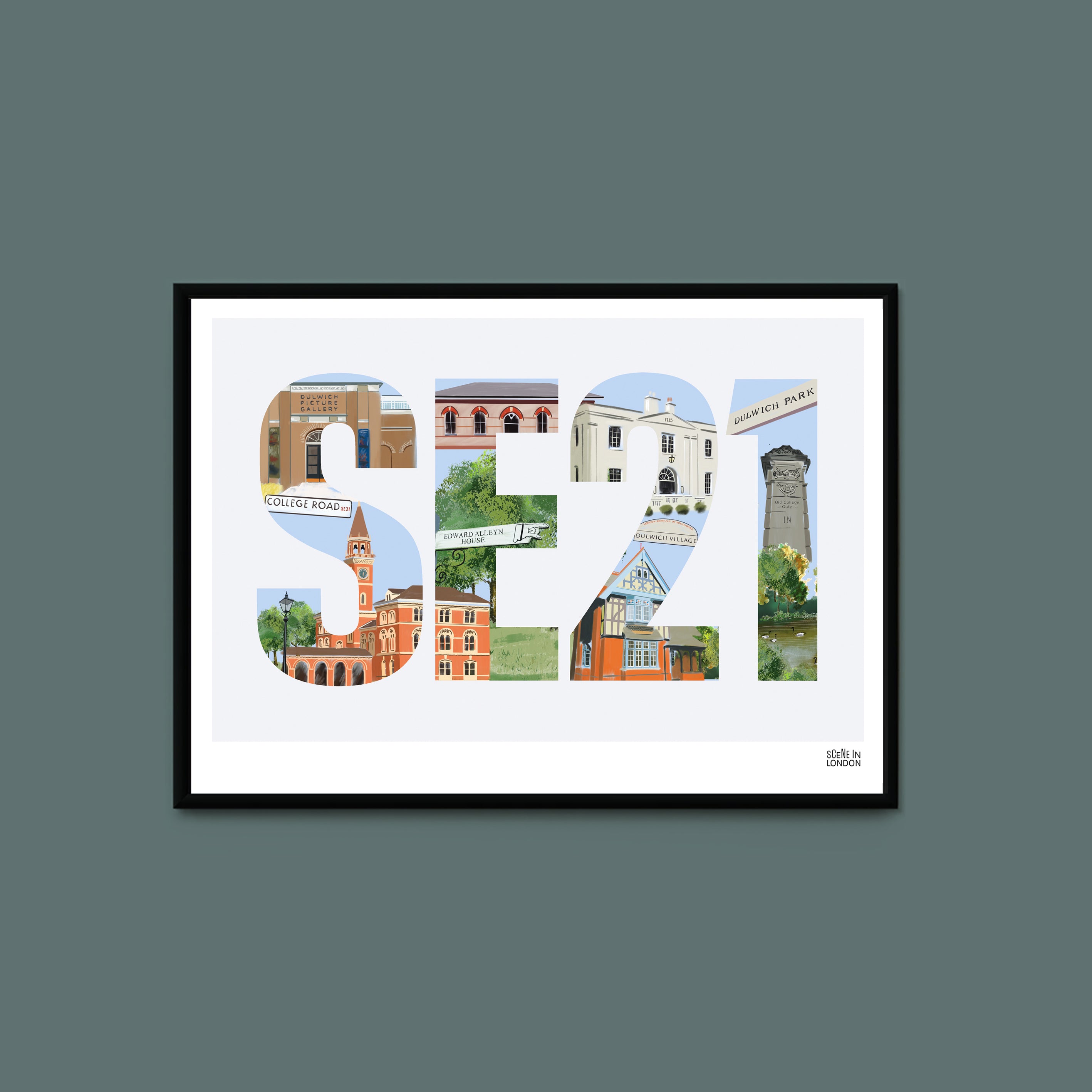 Postcode Word Art SE21 Dulwich Postcode Print – High quality London art prints by Scene ...