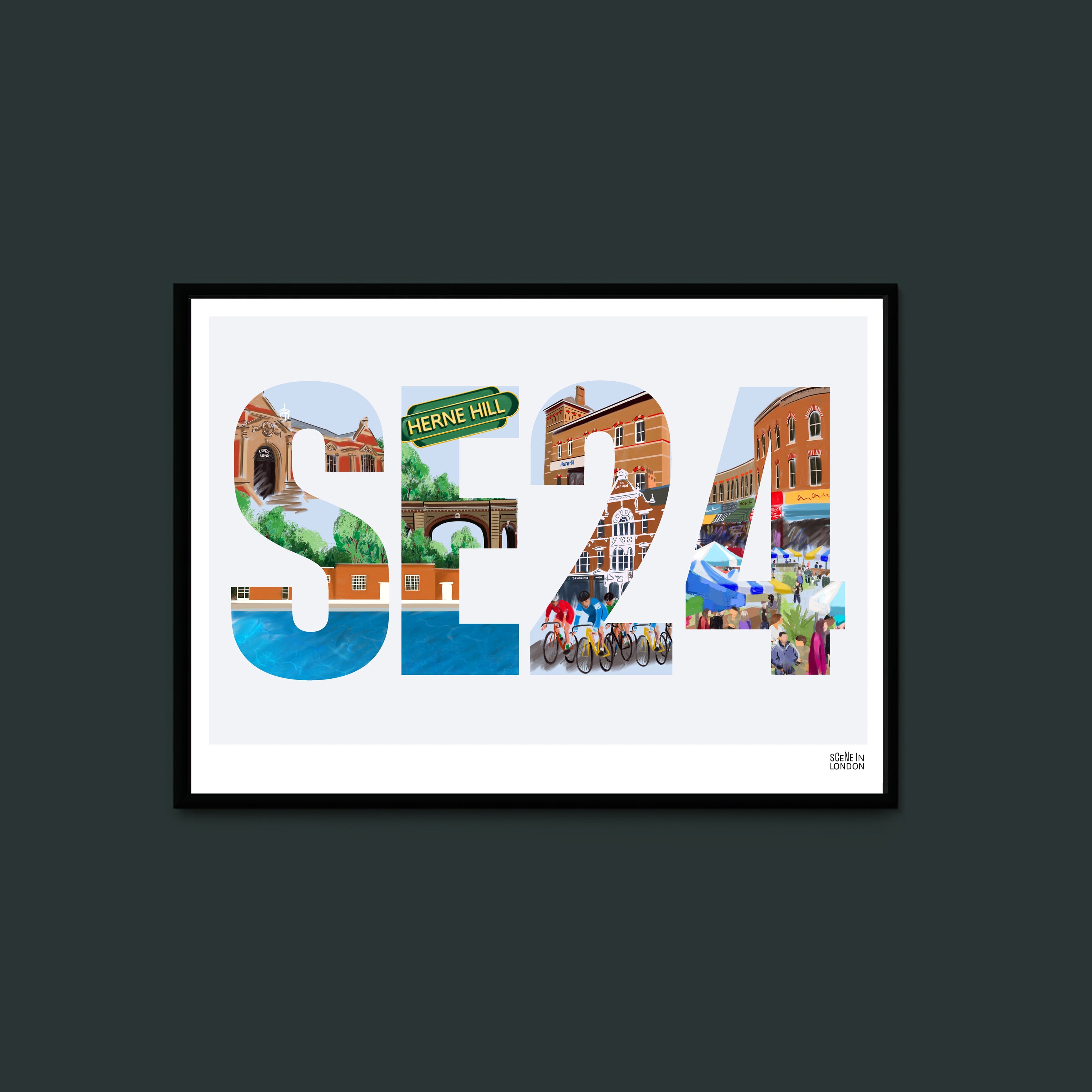 Postcode Word Art SE24 Herne Hill Postcode Print – London art prints and gifts by Scene ...