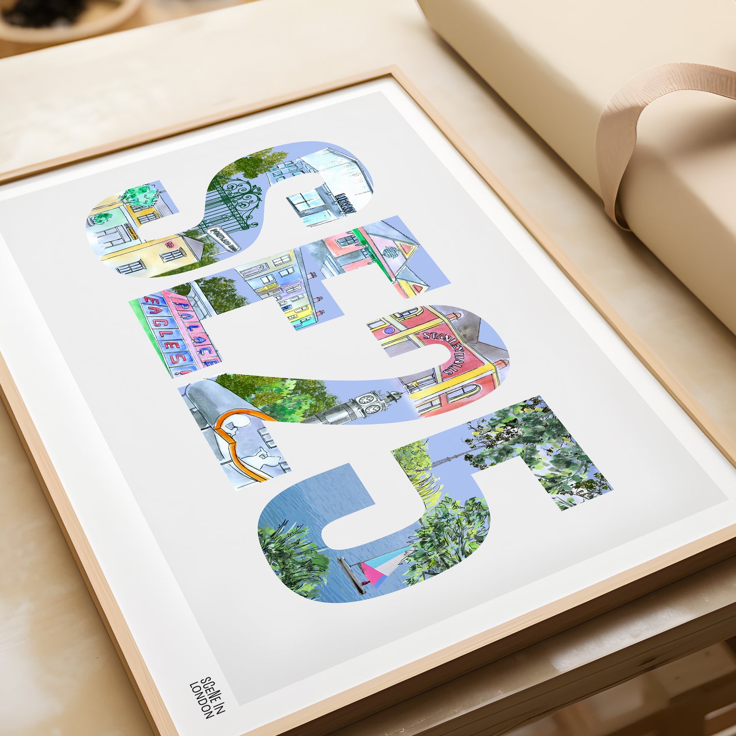 Selhurst and South Norwood print featuring illustrations of local landmarks. London print by Scene in London