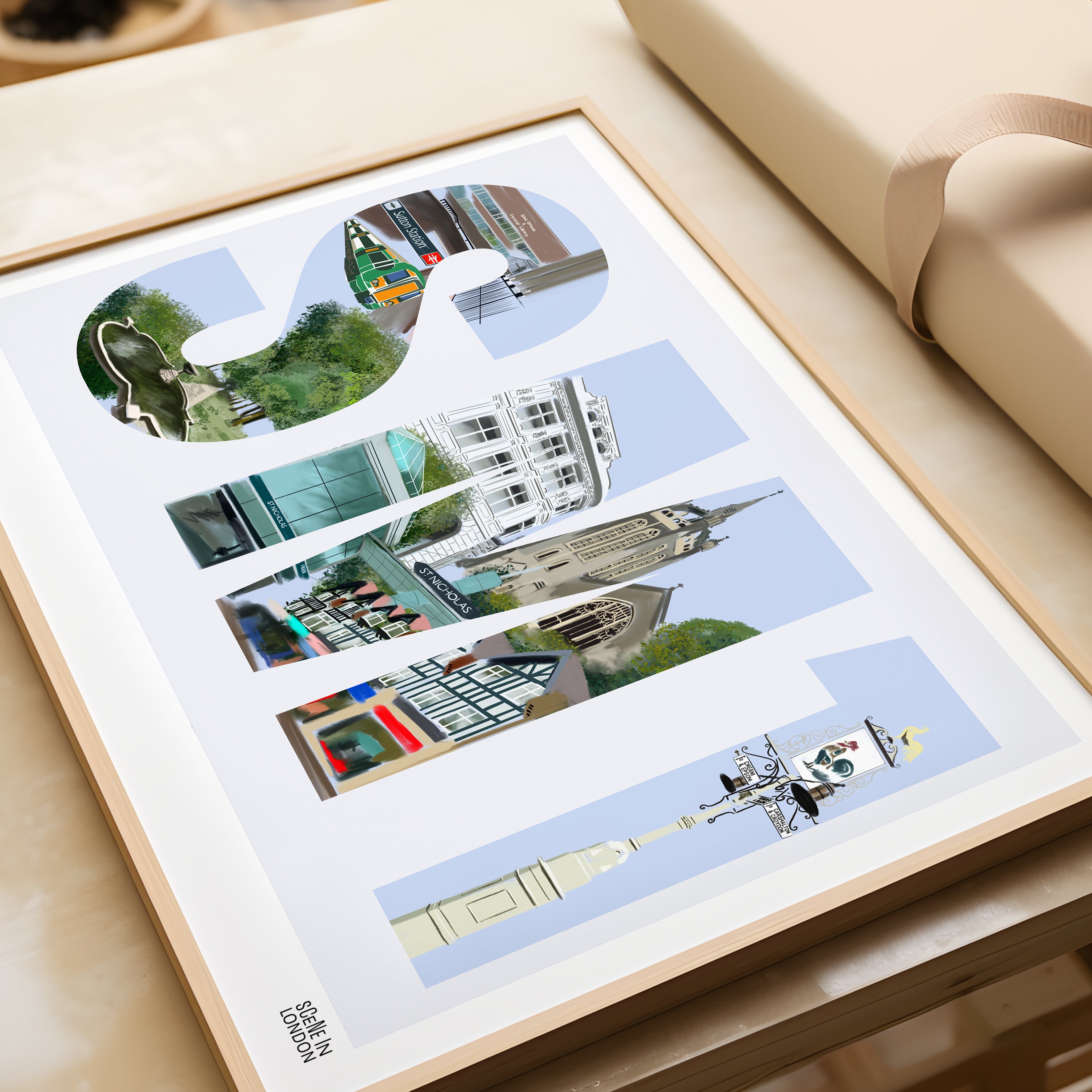 Sm1 Postcode SM1 Sutton Postcode Print – London art prints and gifts by Scene in London