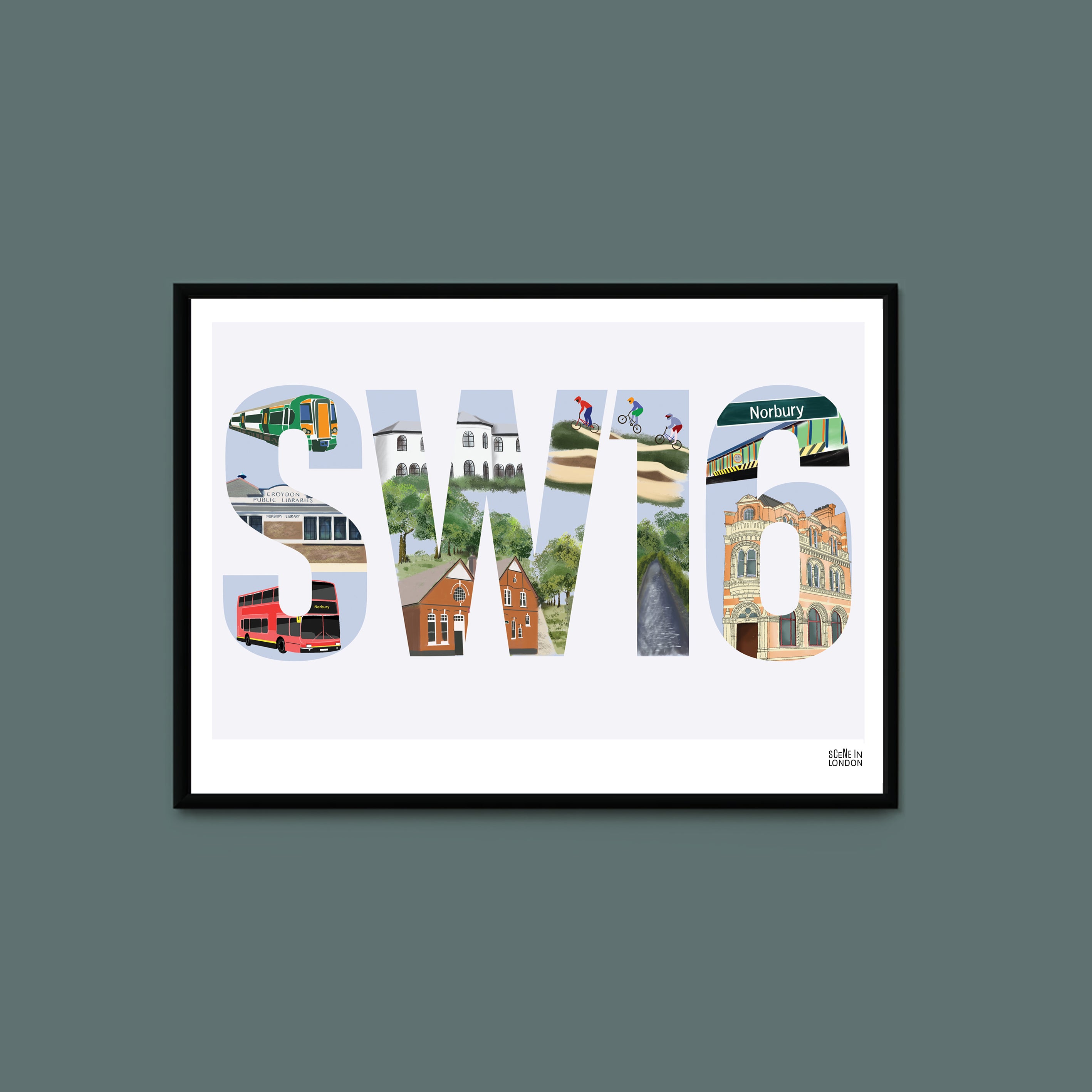 SW16 Norbury Postcode Print – London art prints and gifts by Scene in ...