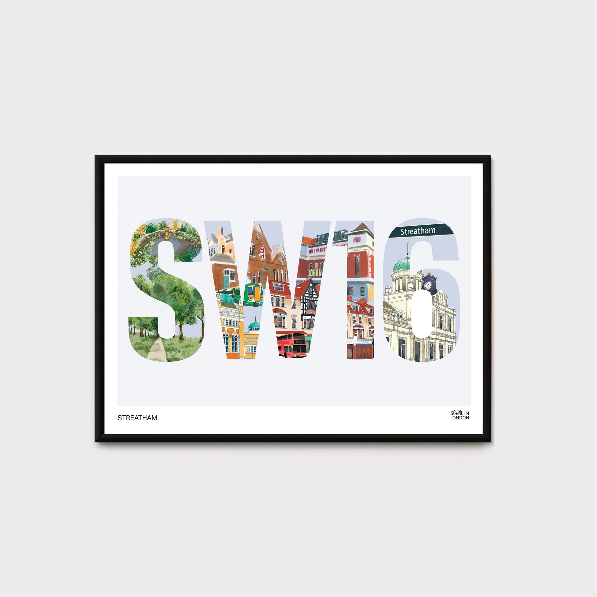 Streatham art print with places in SW16, London