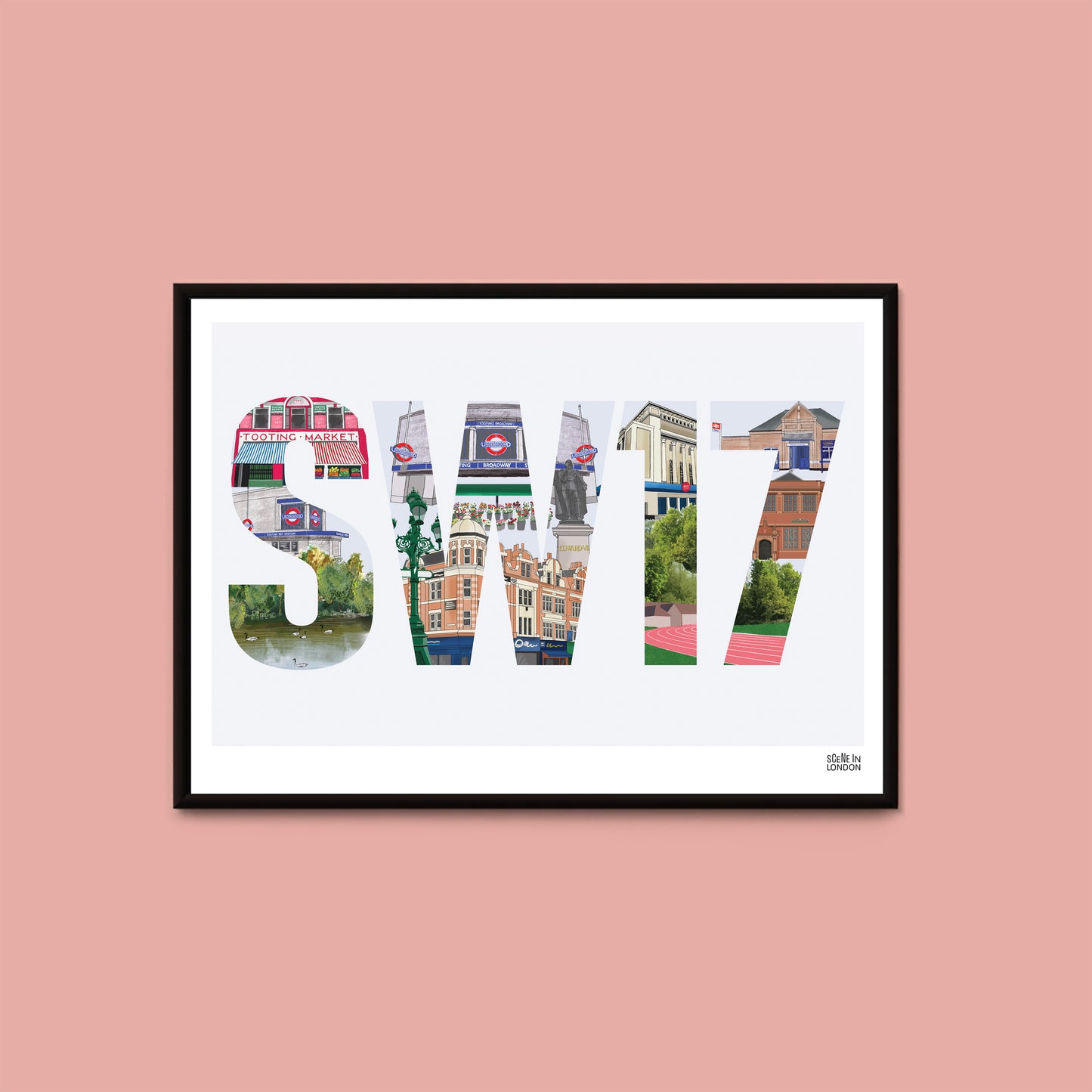 Tooting art print featuring places in SW17, London