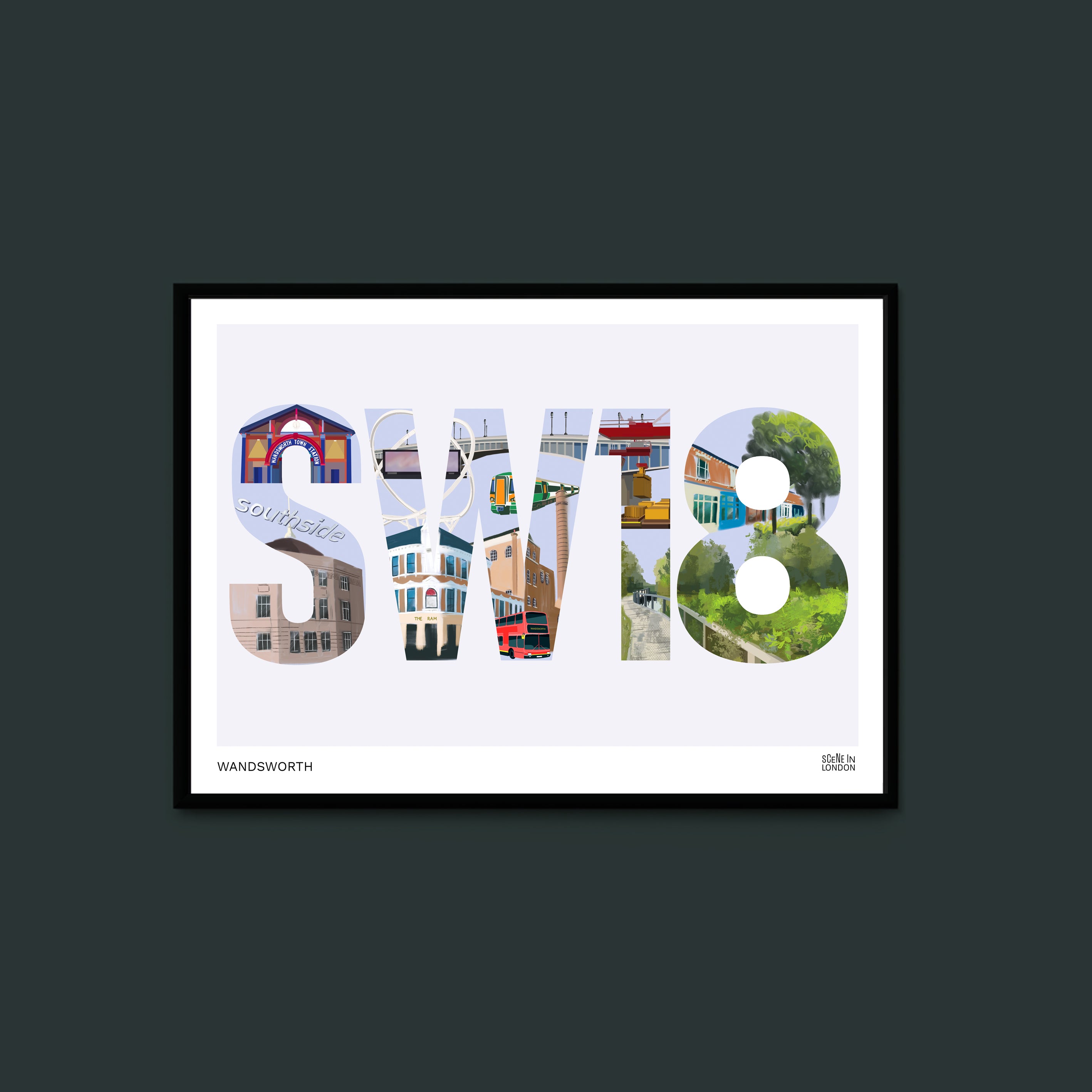 SW18 Wandsworth Postcode Print – London art prints and gifts by Scene ...