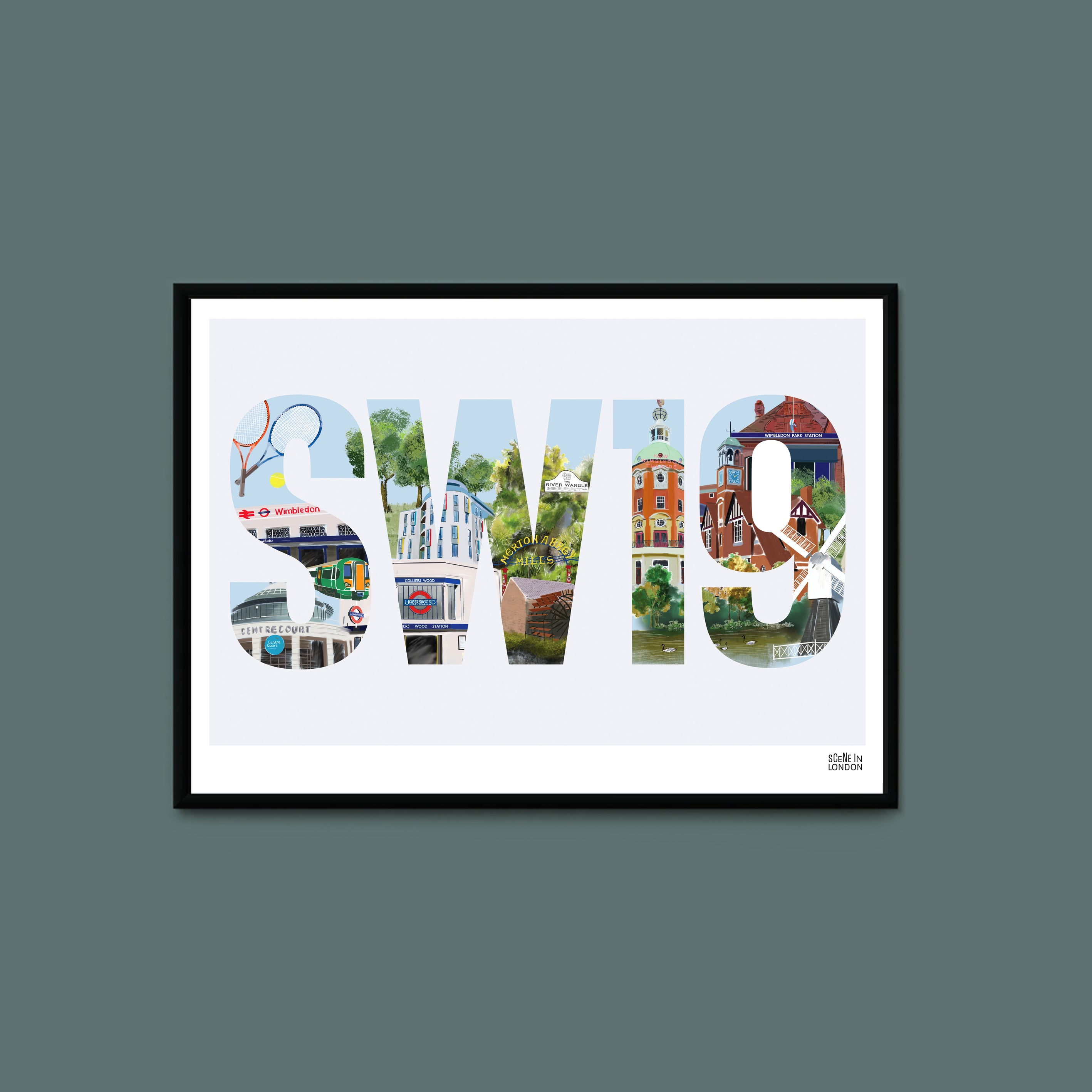 SW19 Wimbledon Postcode Print – London art prints and gifts by Scene in ...