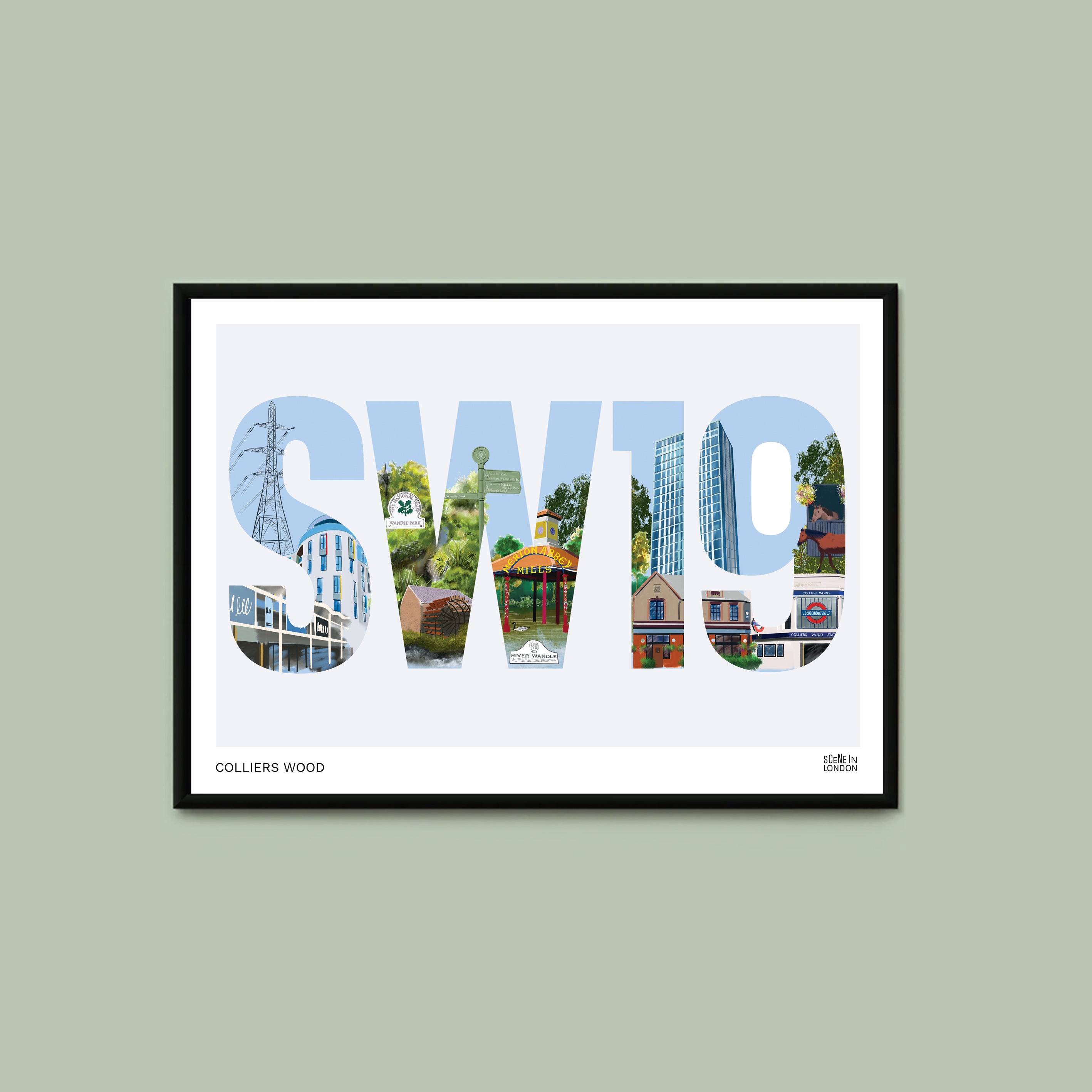 SW19 Colliers Wood Postcode Print – London art prints and gifts by ...