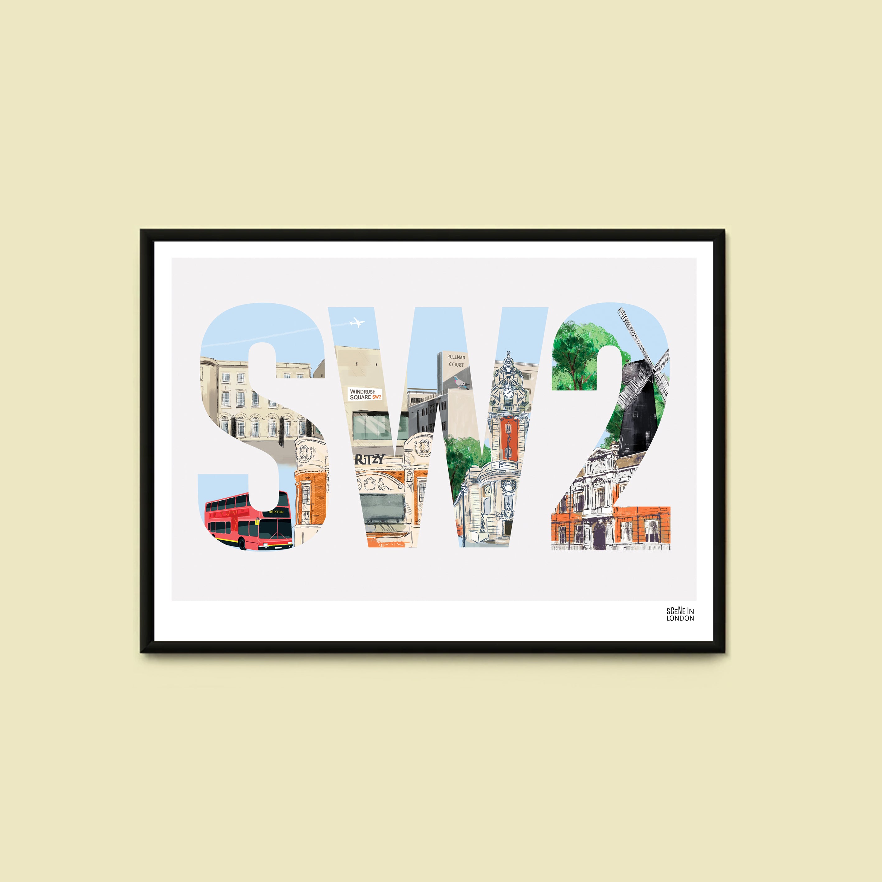 SW2 Brixton and Streatham Postcode Print – London art prints and gifts ...