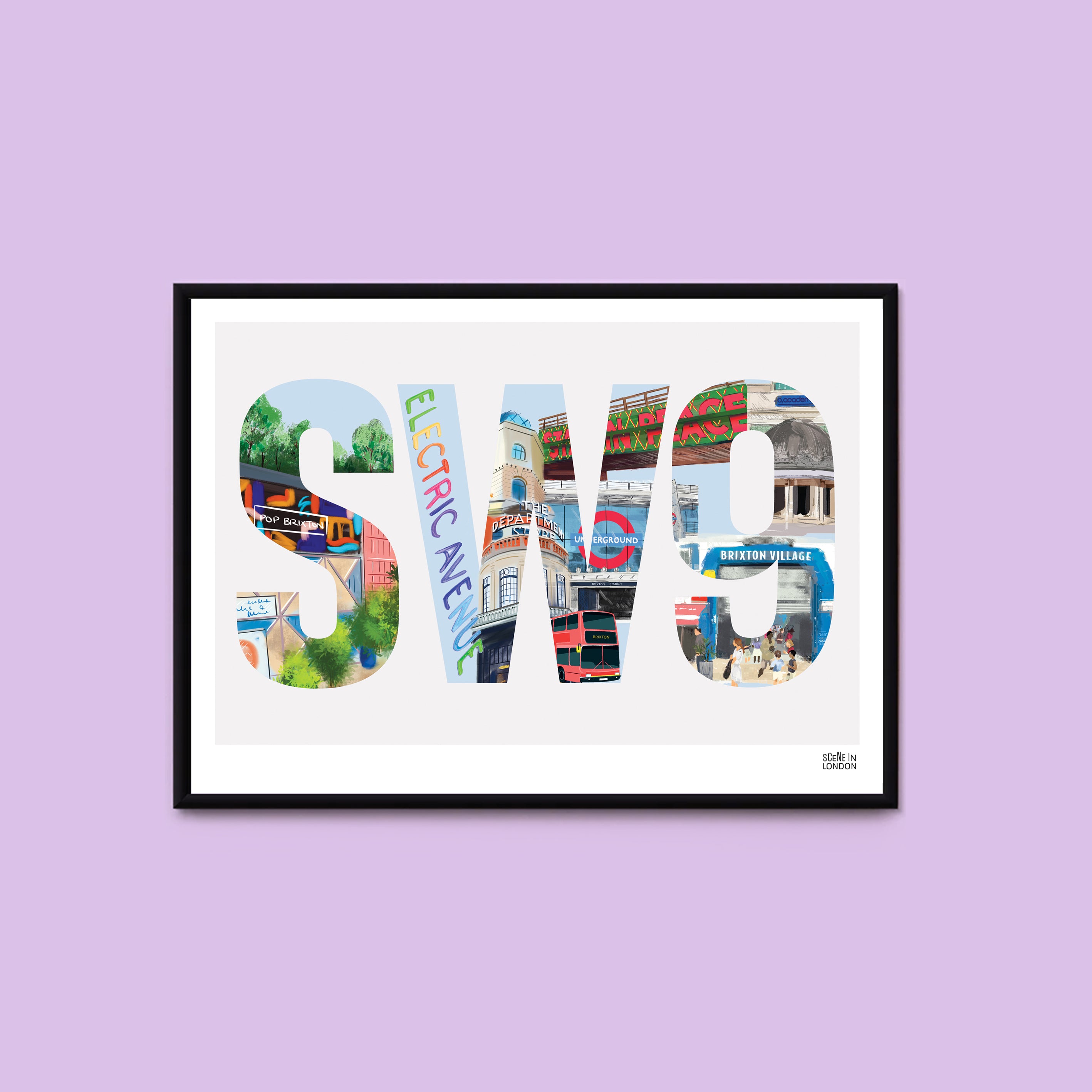 SW9 Brixton Postcode Print – London art prints and gifts by Scene in London