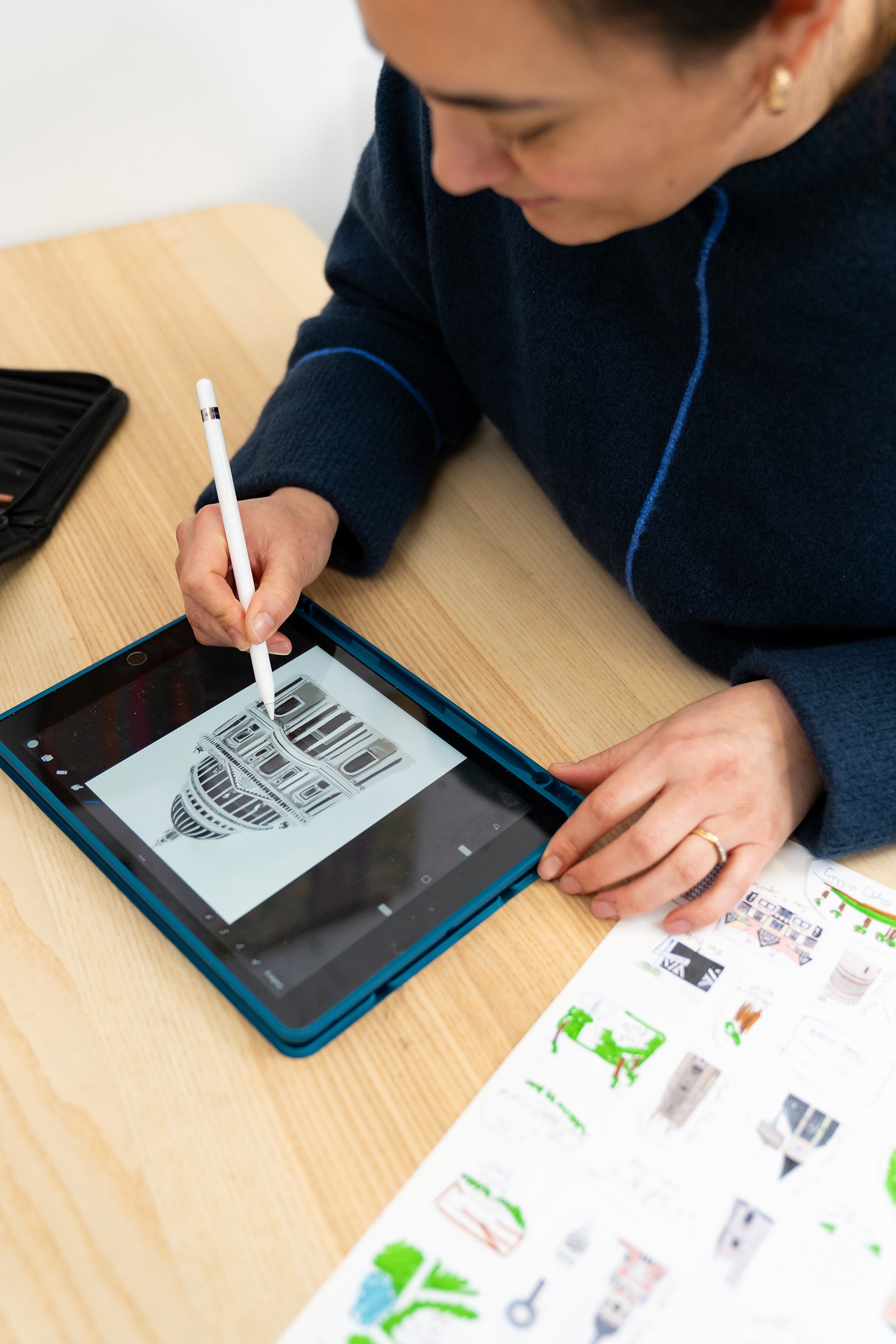 Artist Samantha Foley designing in her London studio in Croydon