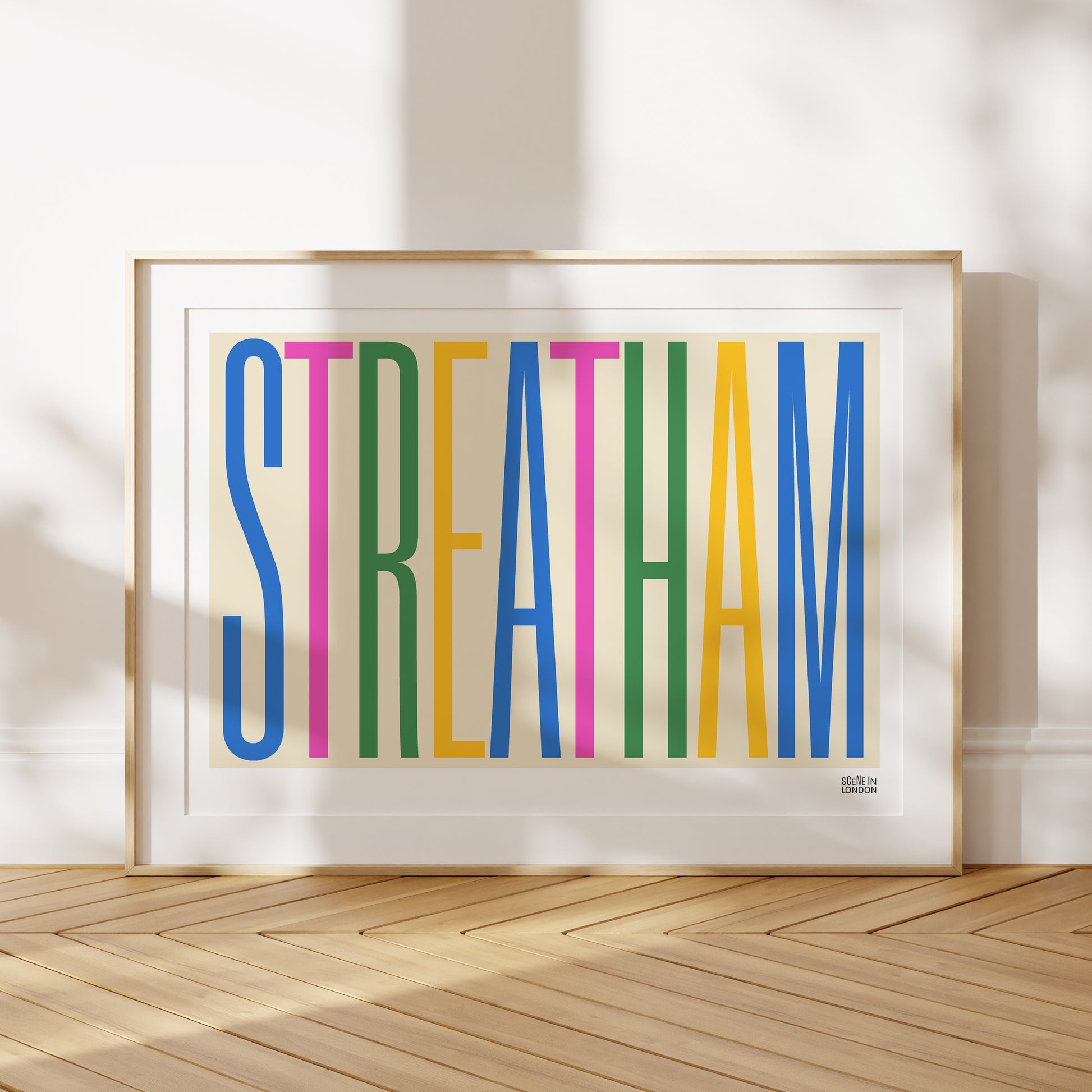 Streatham typographic art print in frame