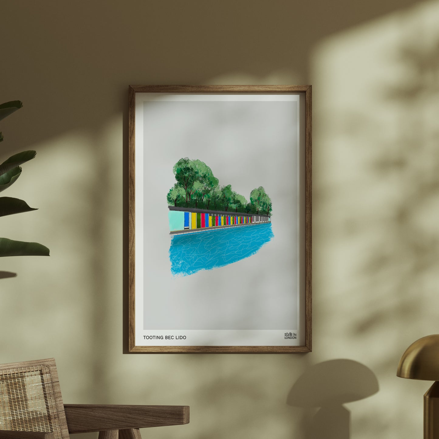 Tooting Bec Lido print framed in stylish home