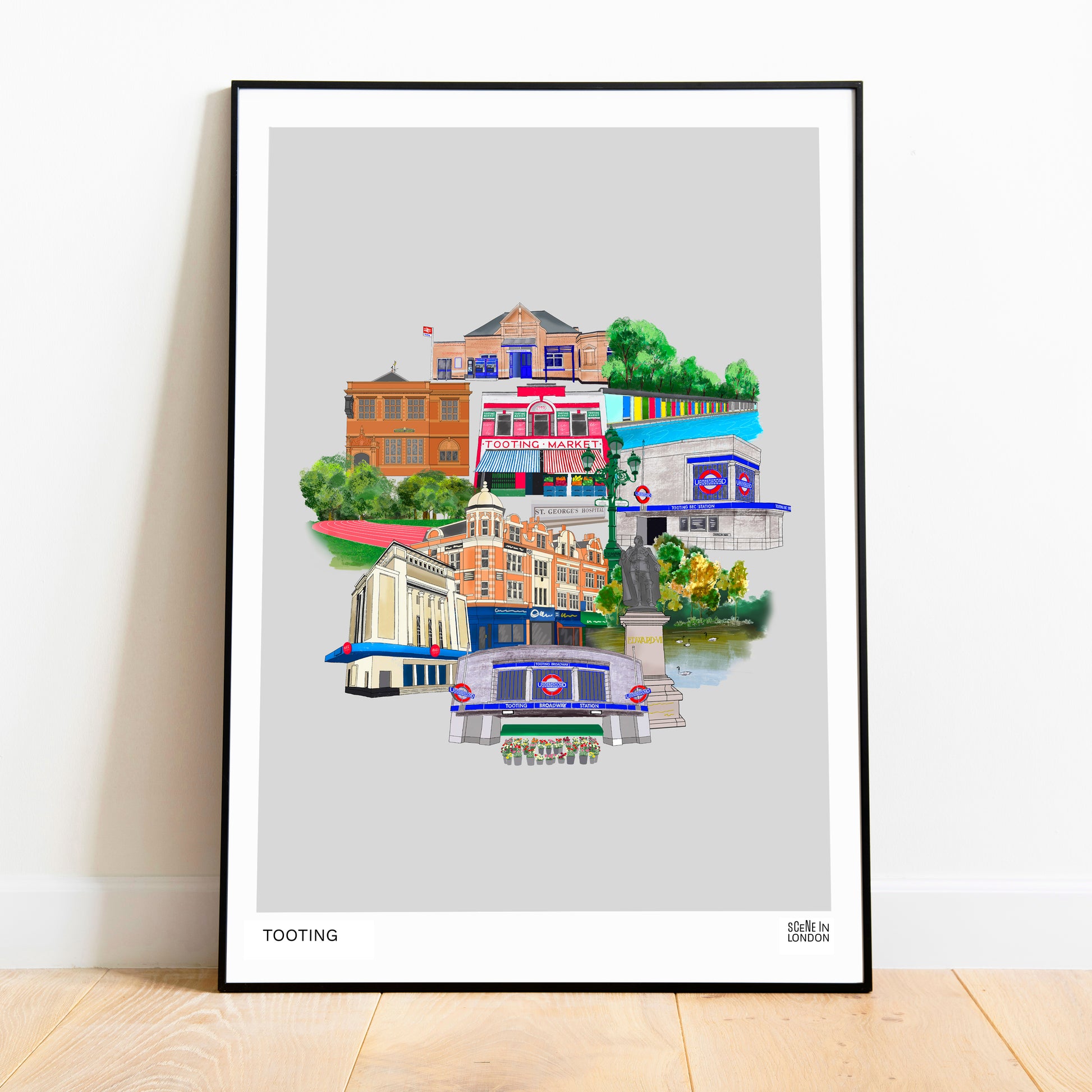 Tooting poster print with places in Tooting, London