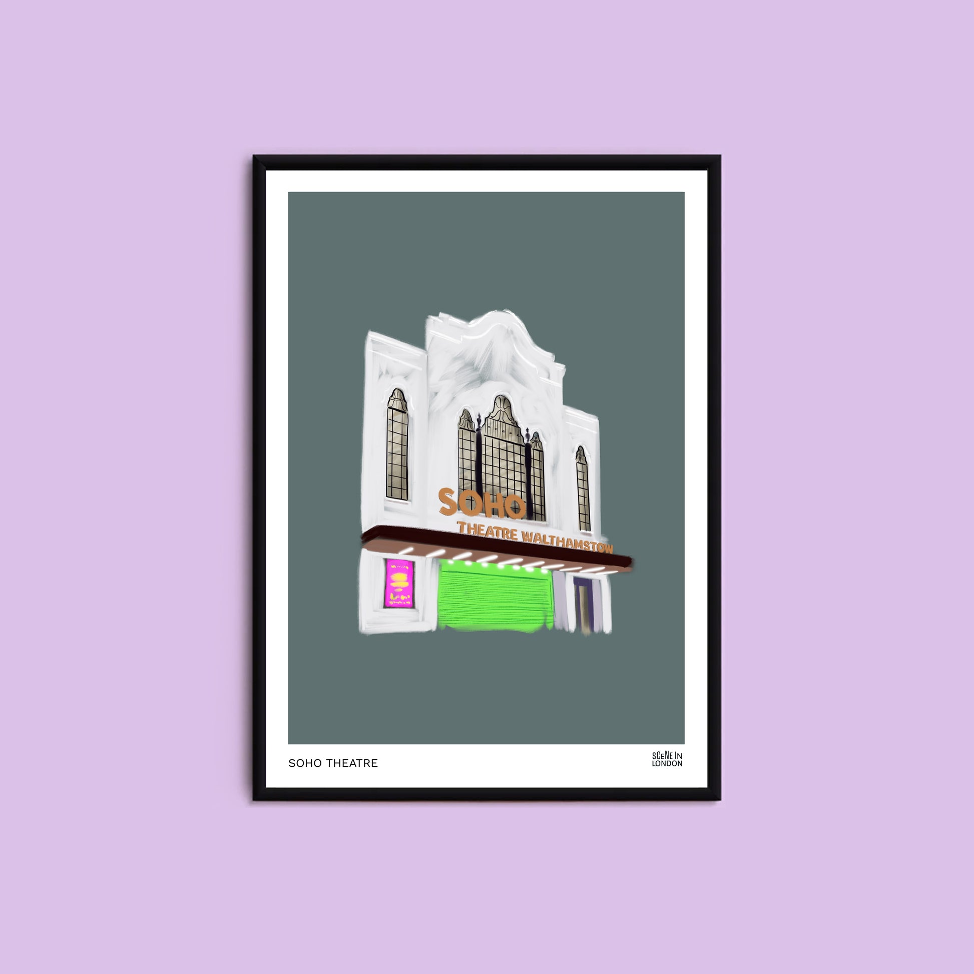 Framed artwork of the Soho Theatre in Walthamstow